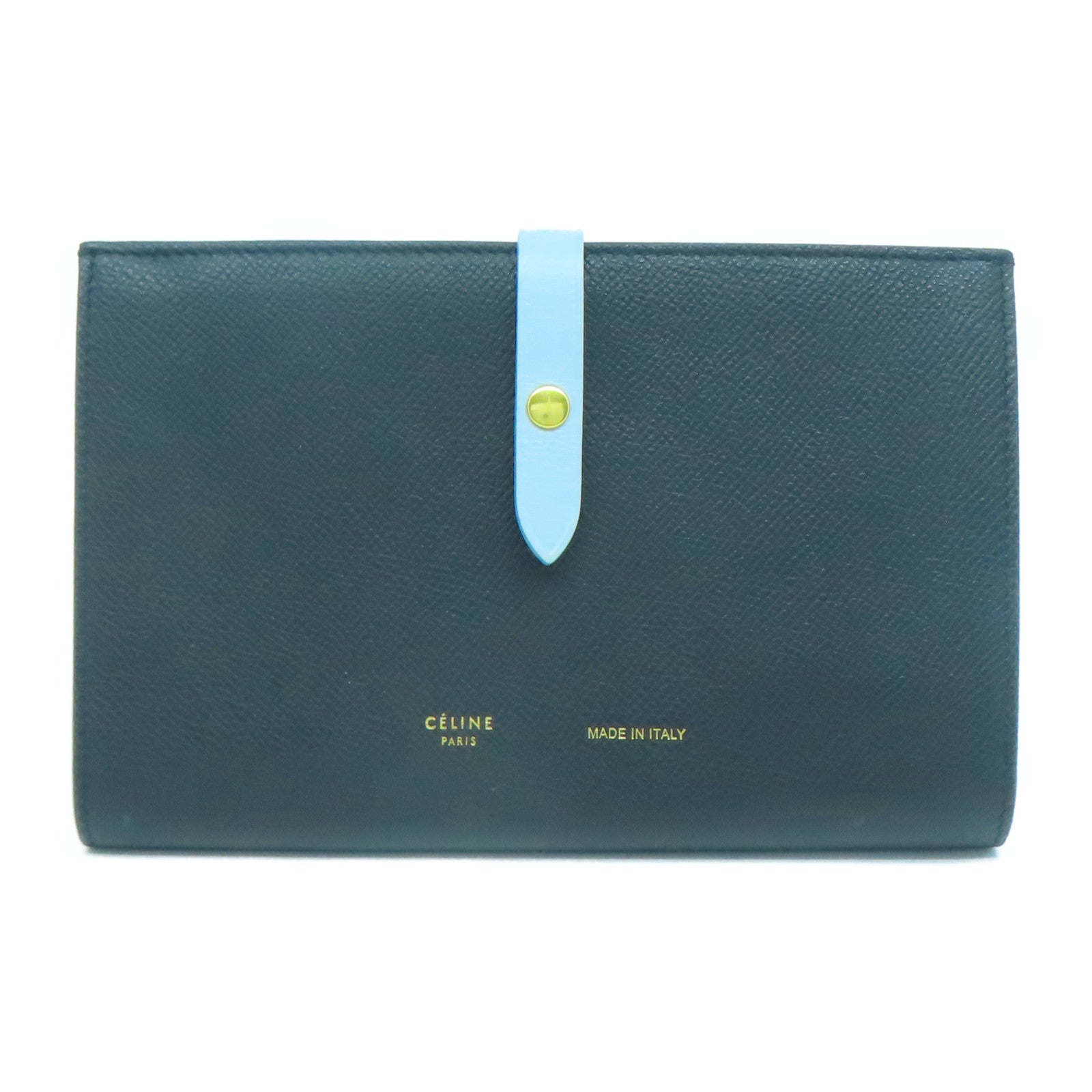 CELINE 【清倉大減價】牛皮皮革Long Wallet金扣長錢包黑色/藍色
