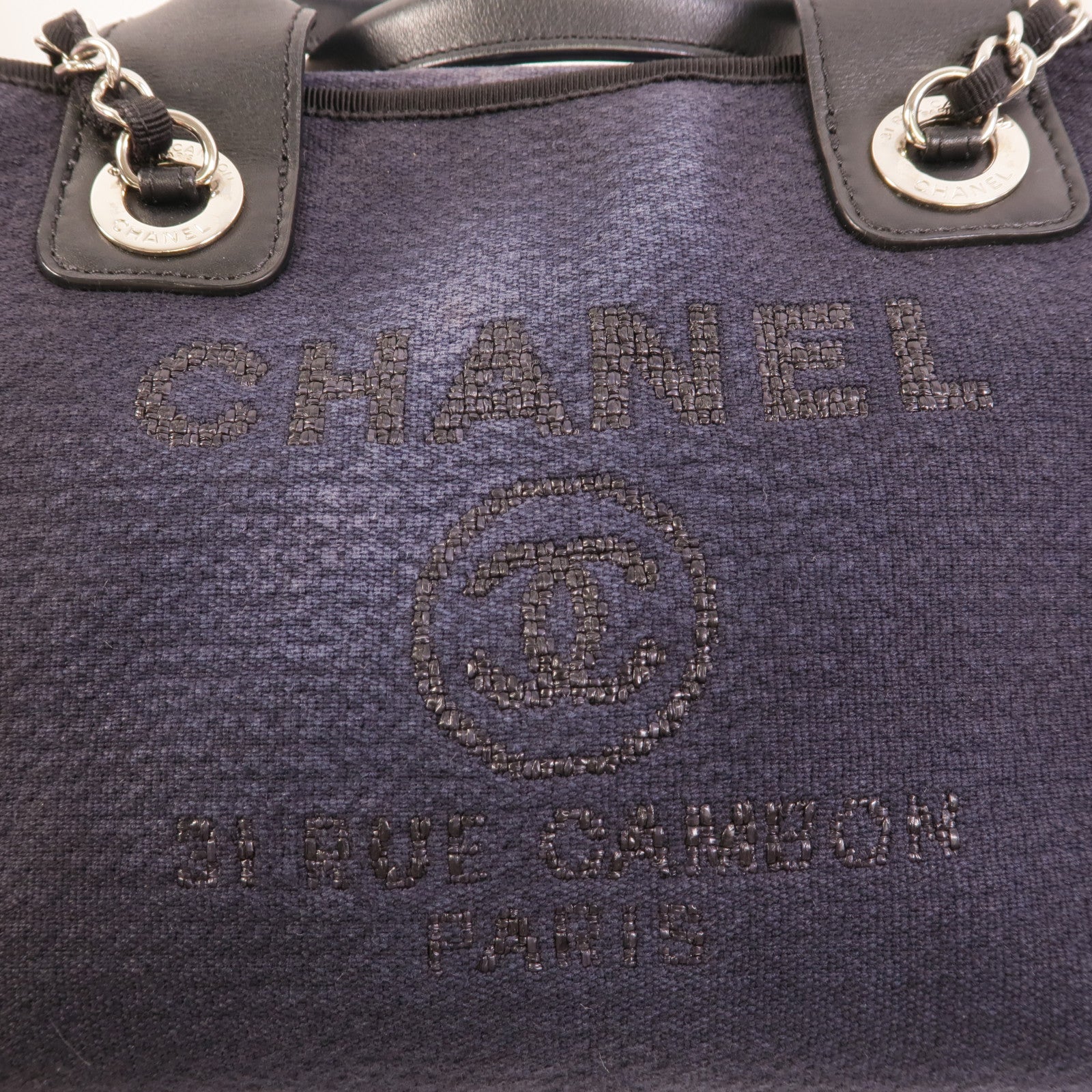 CHANEL 帆布Deauville Bowling鏈帶手挽肩背兩用袋