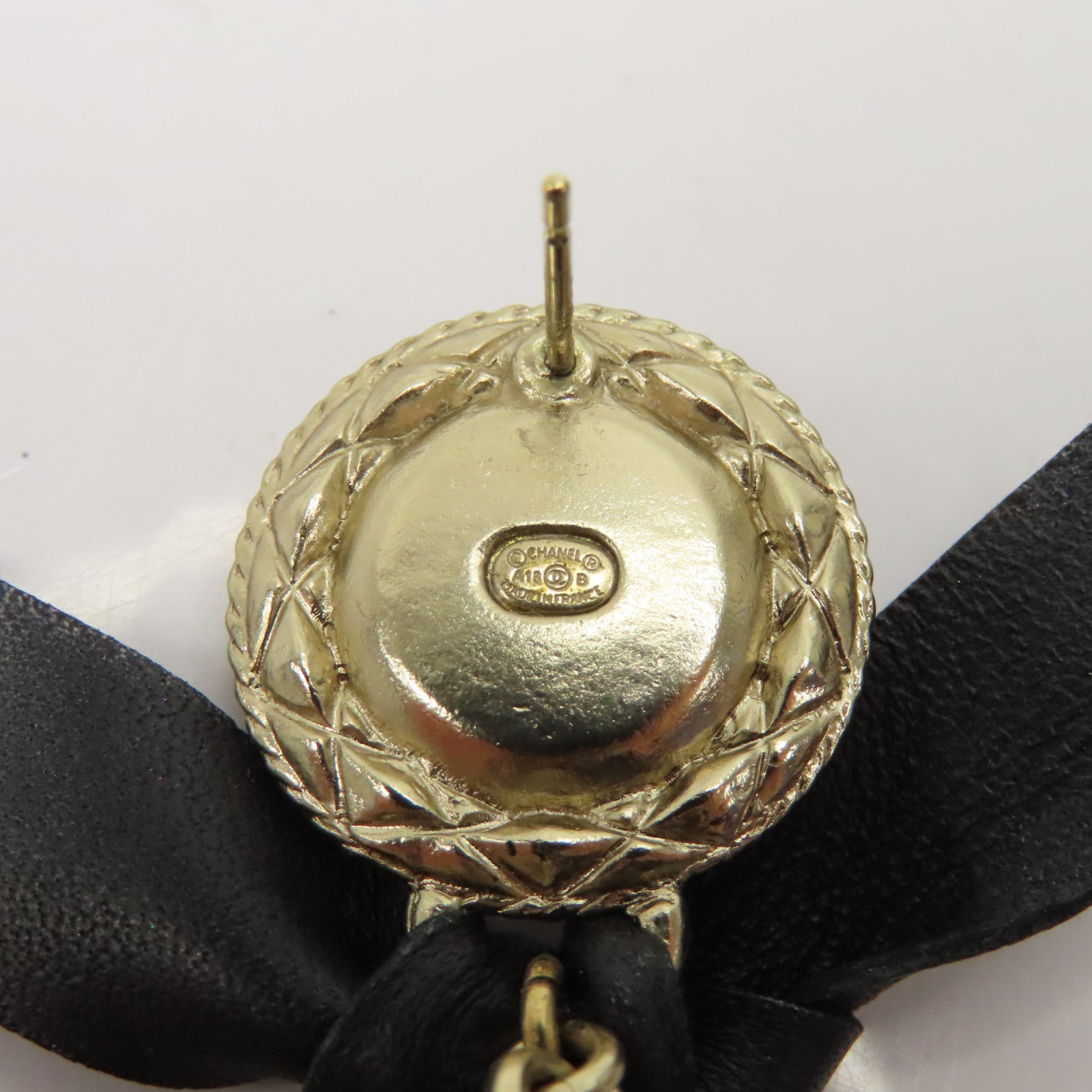 CHANEL 皮革/金屬Earrings耳環黑色/金色