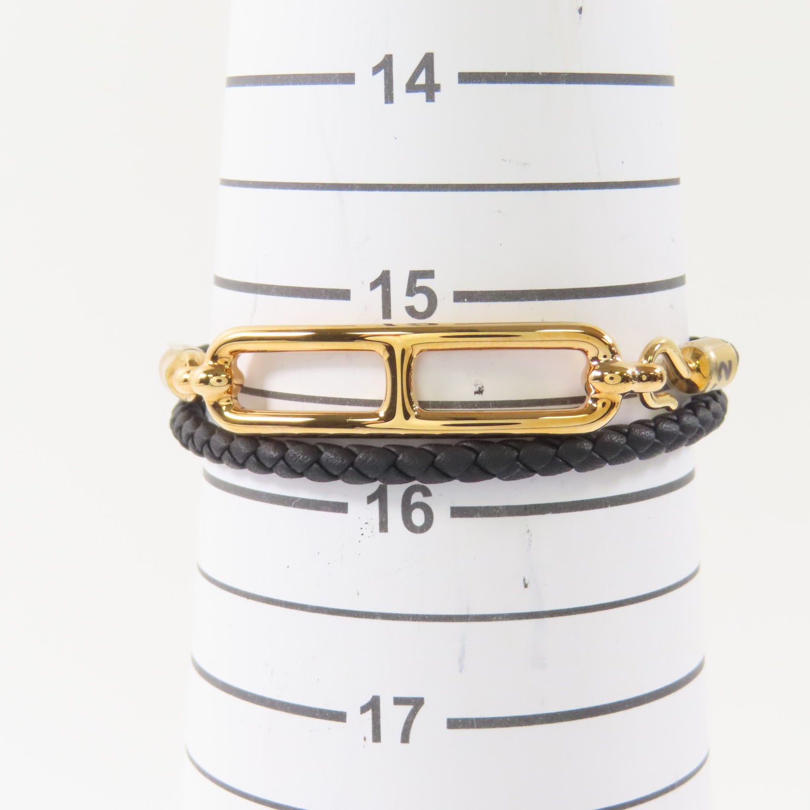 HERMES Swift皮革/金屬Roulis Double Tour Bracelet手鐲