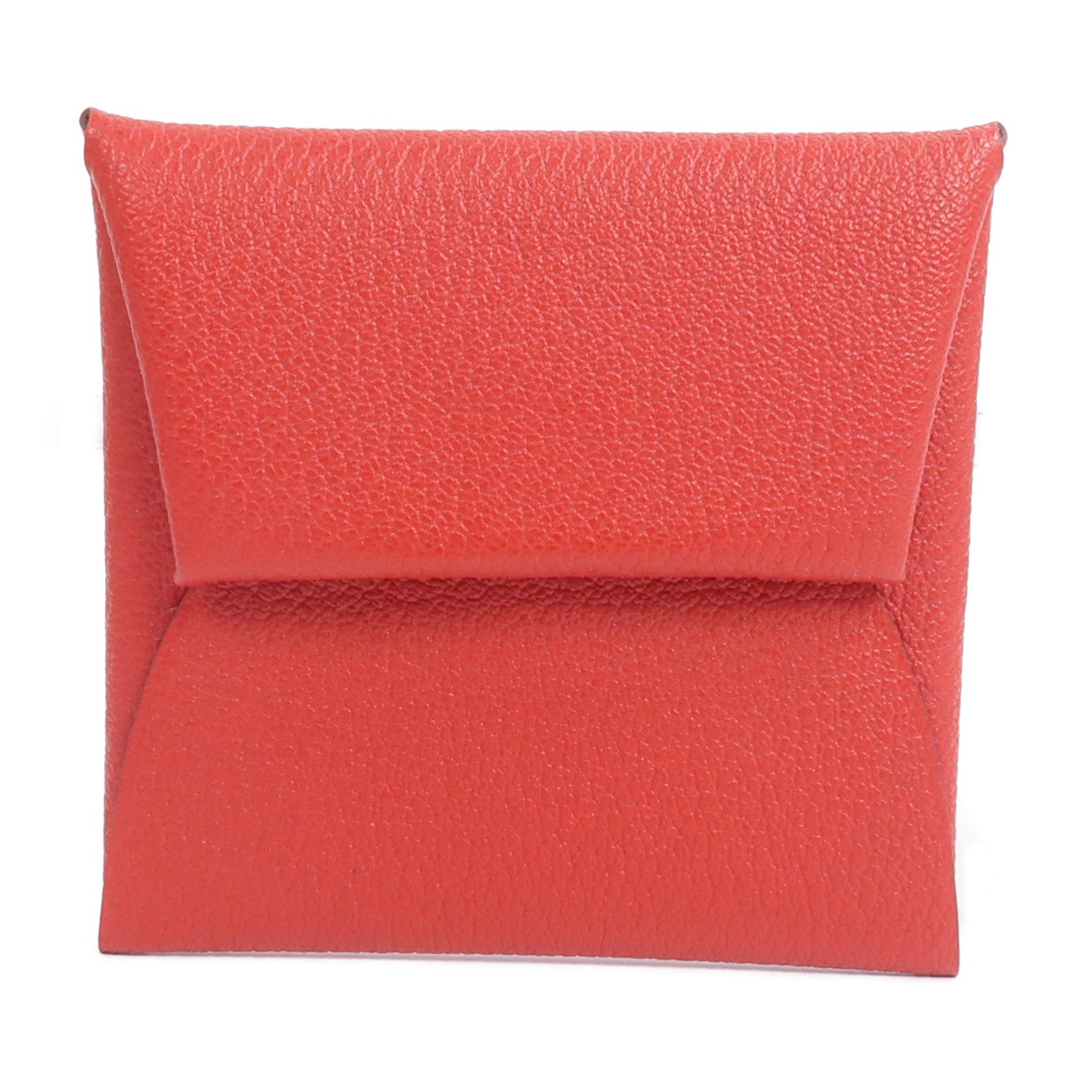 HERMES Chevre皮革Bastia零錢包Rose Texas