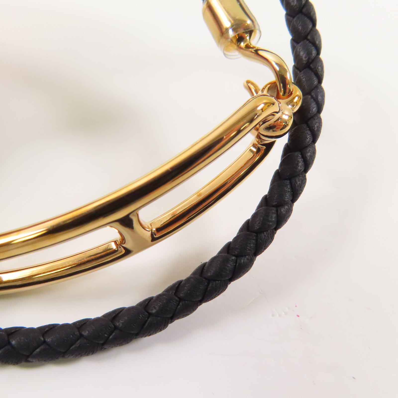 HERMES Swift皮革/金屬Roulis Double Tour Bracelet手鐲