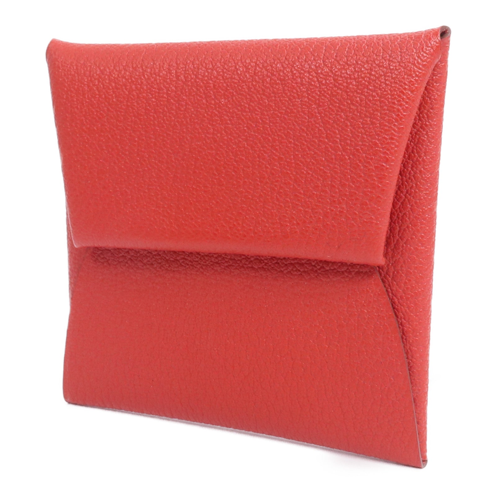 HERMES Chevre皮革Bastia零錢包Rose Texas