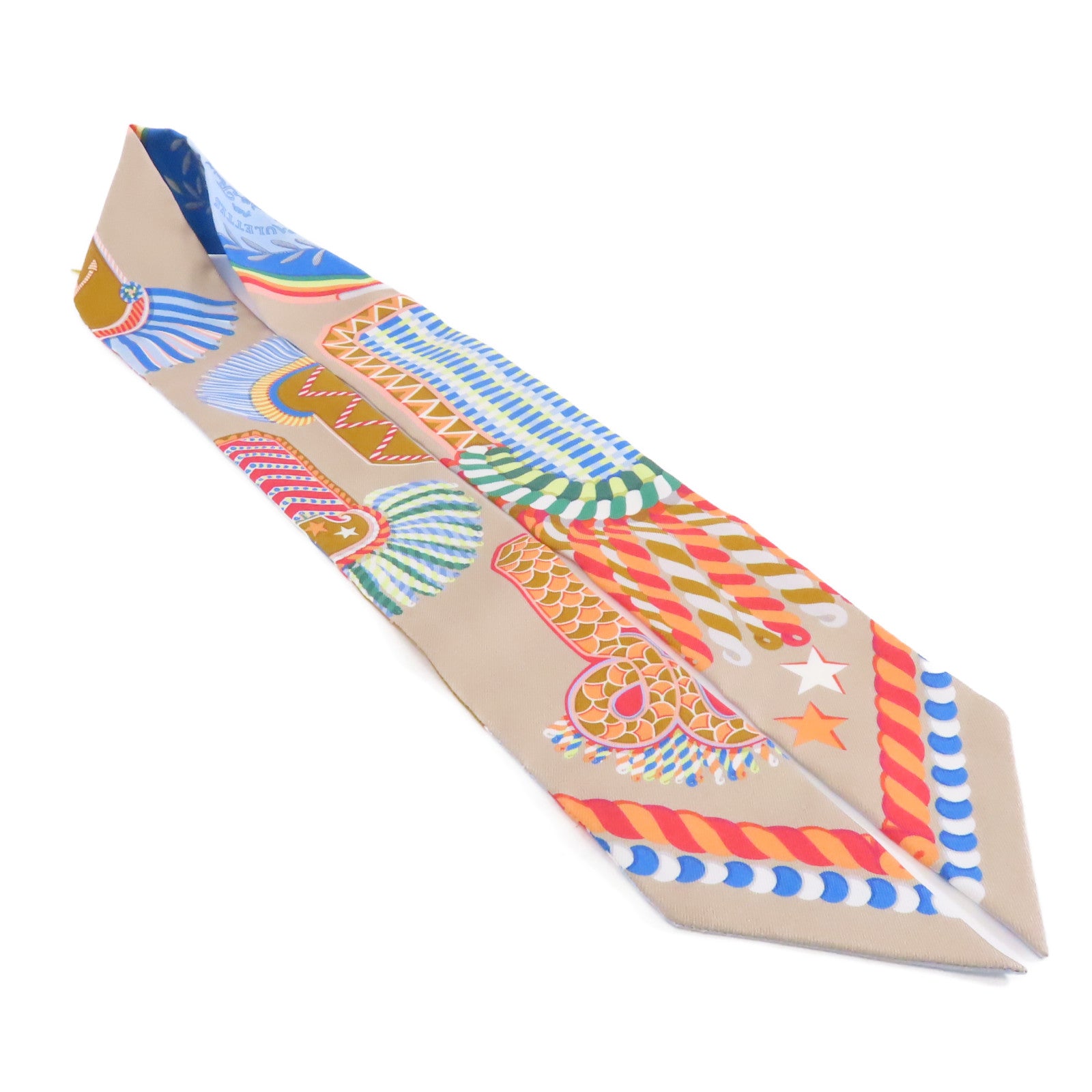 HERMES 絲質Twilly絲巾淺藍色/粉紅色/彩色