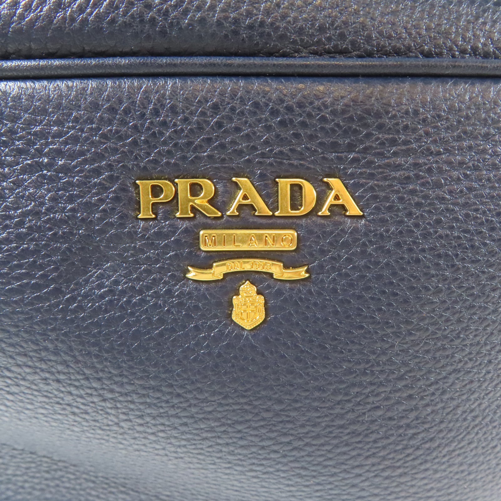 PRADA 牛皮皮革Shoulder Bag金扣肩背袋深藍色