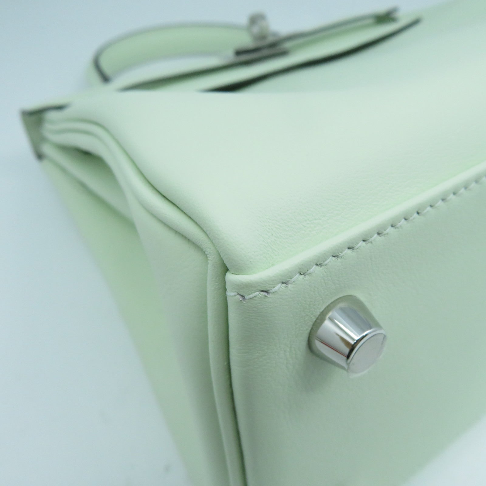 HERMES Swift皮革Kelly 25銀扣手挽肩背兩用袋Vert Fizz氣泡綠色