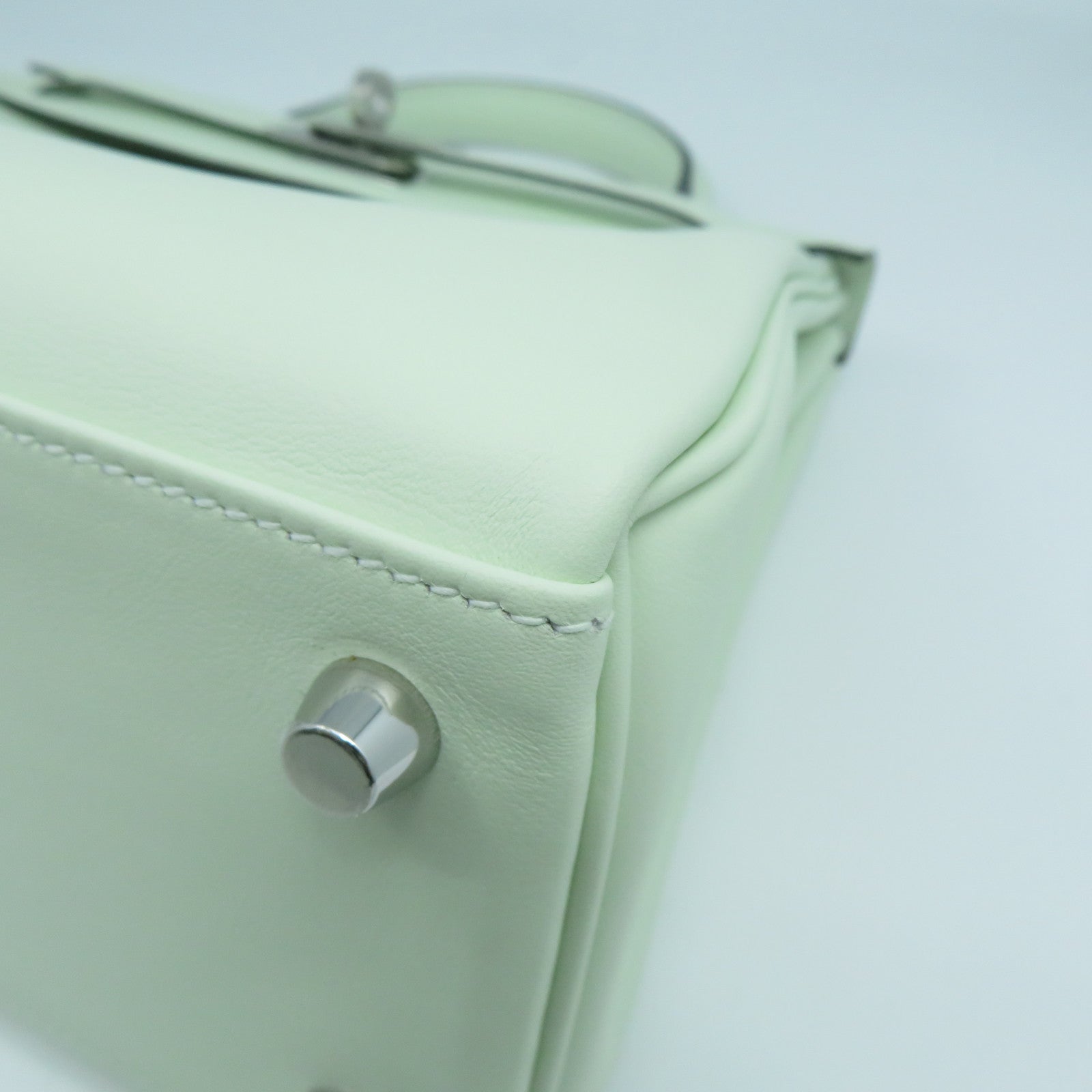 HERMES Swift皮革Kelly 25銀扣手挽肩背兩用袋Vert Fizz氣泡綠色