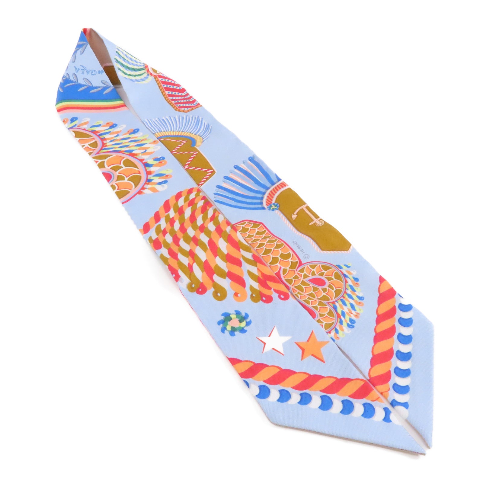 HERMES 絲質Twilly絲巾淺藍色/粉紅色/彩色