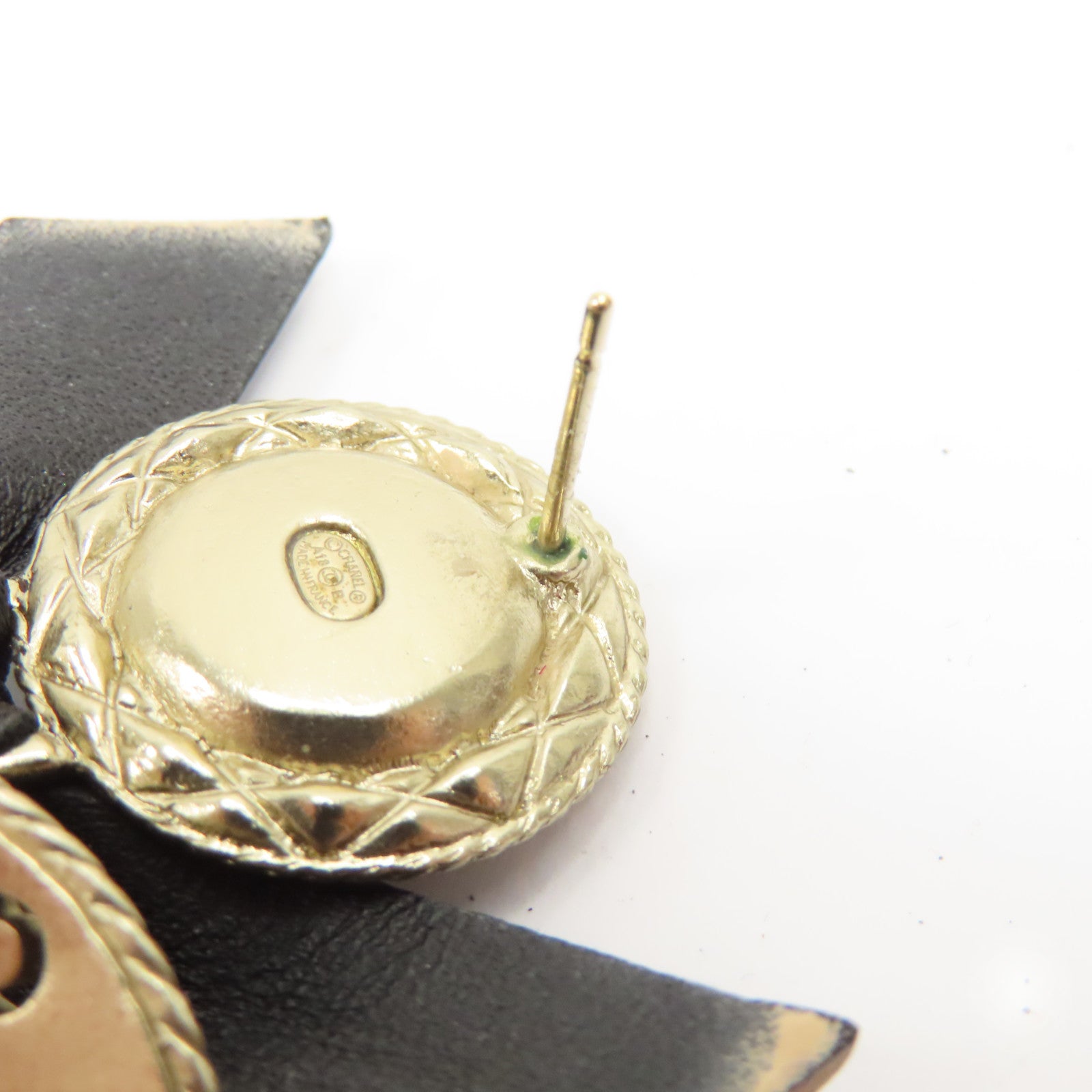 CHANEL 皮革/金屬Earrings耳環黑色/金色