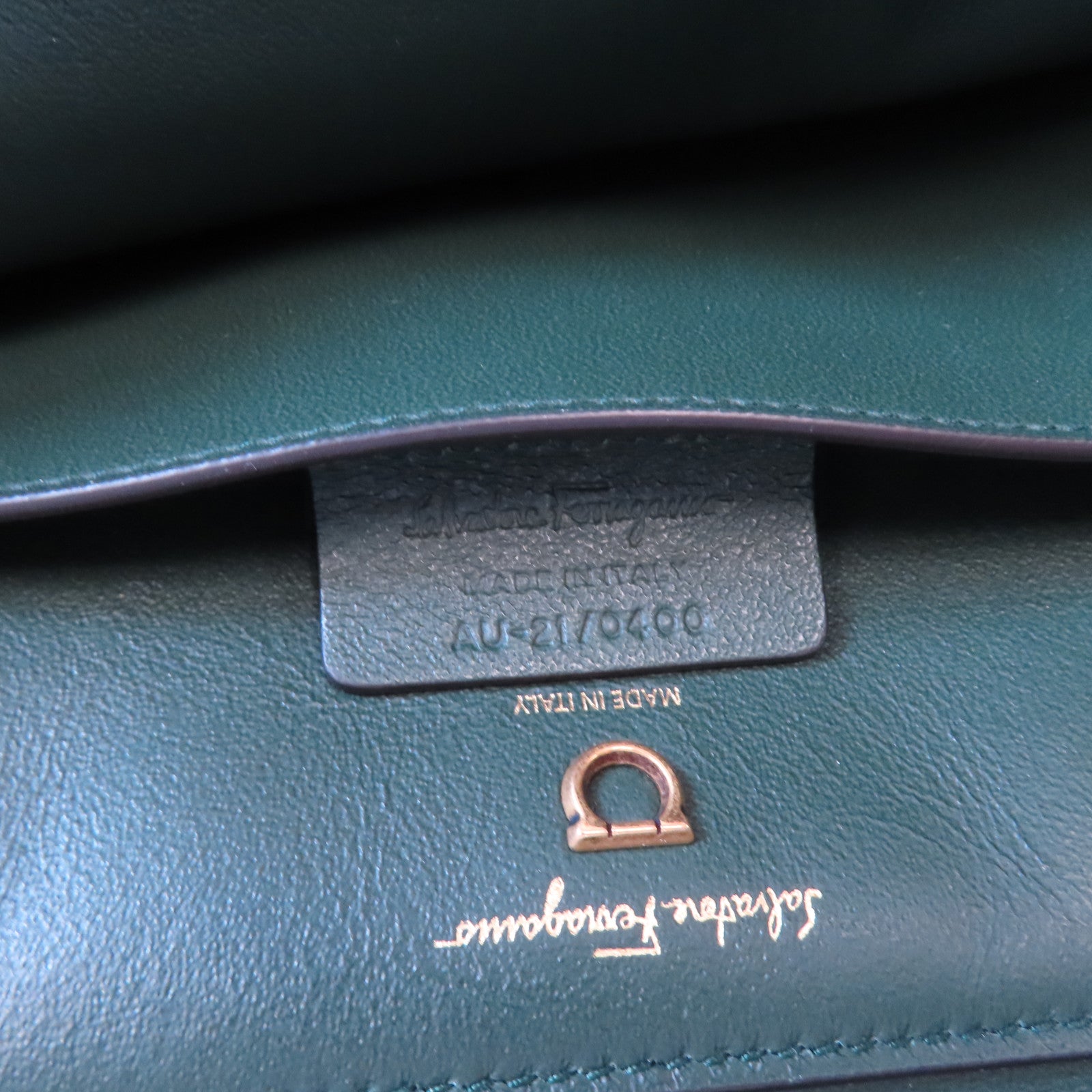 Salvatore Ferragamo GHW Trifolio 2Way Shoulder Bag Calfskin Leather Dark Green