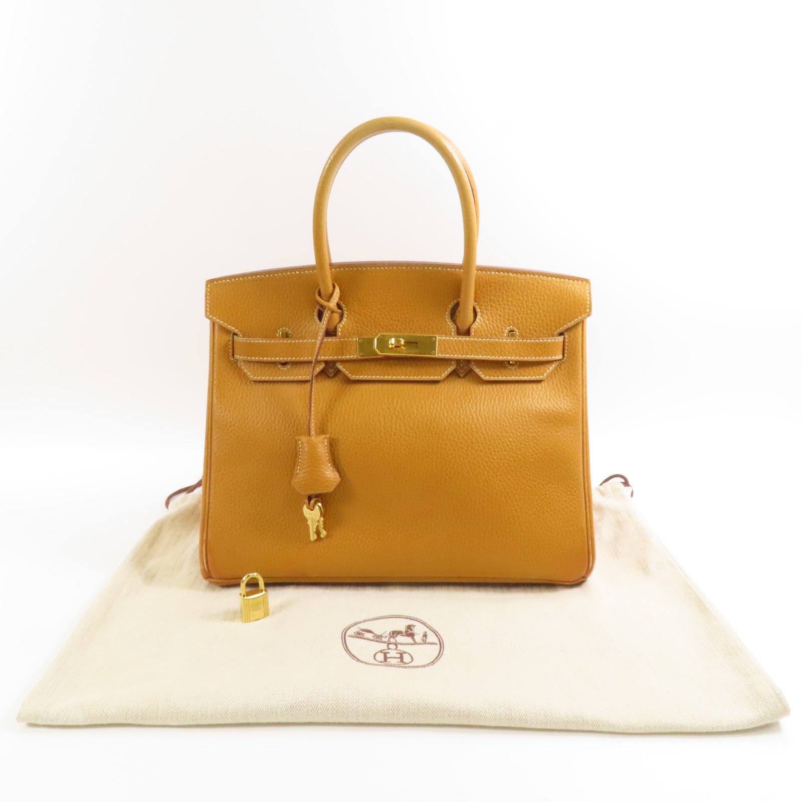HERMES Ardennes皮革Birkin 30金扣手挽袋Natural