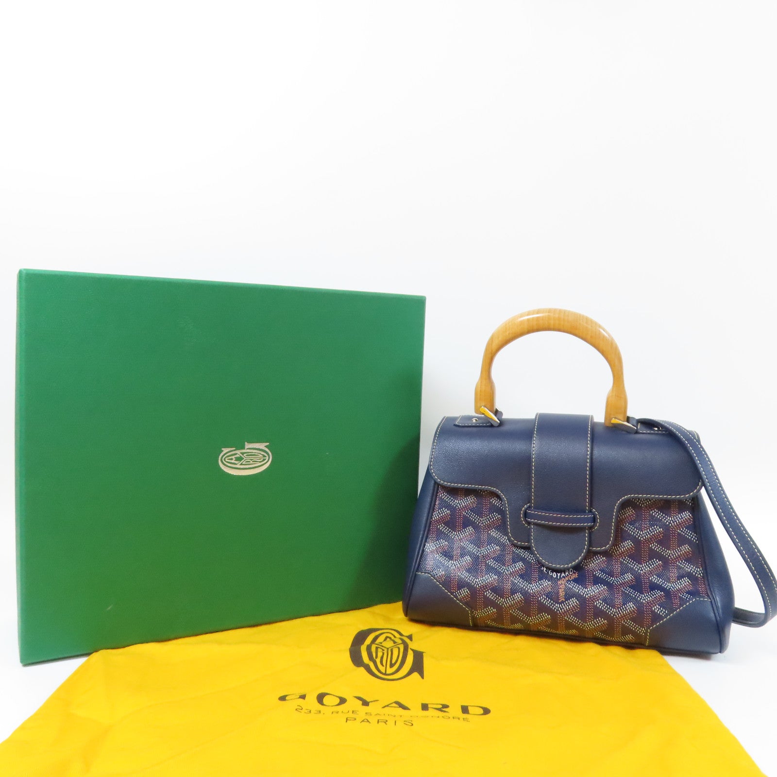 GOYARD 塗層帆布Saigon Structure Mini Bag銀扣手挽肩背兩用袋深藍色