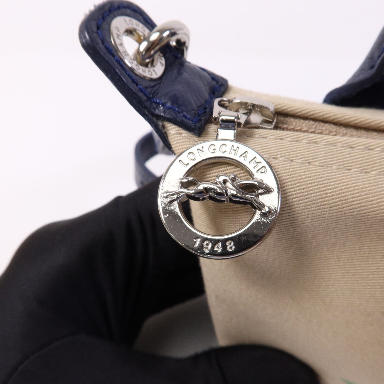 Longchamp 帆布Le Pliage Xtra XS Pouch銀扣手挽肩背兩用袋