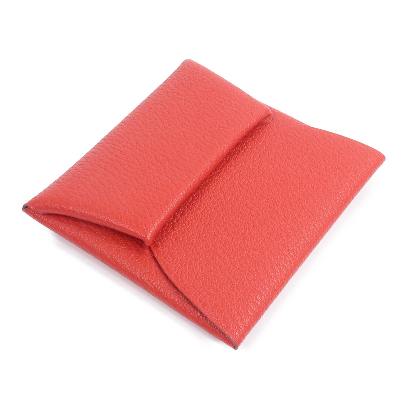 HERMES Chevre皮革Bastia零錢包Rose Texas