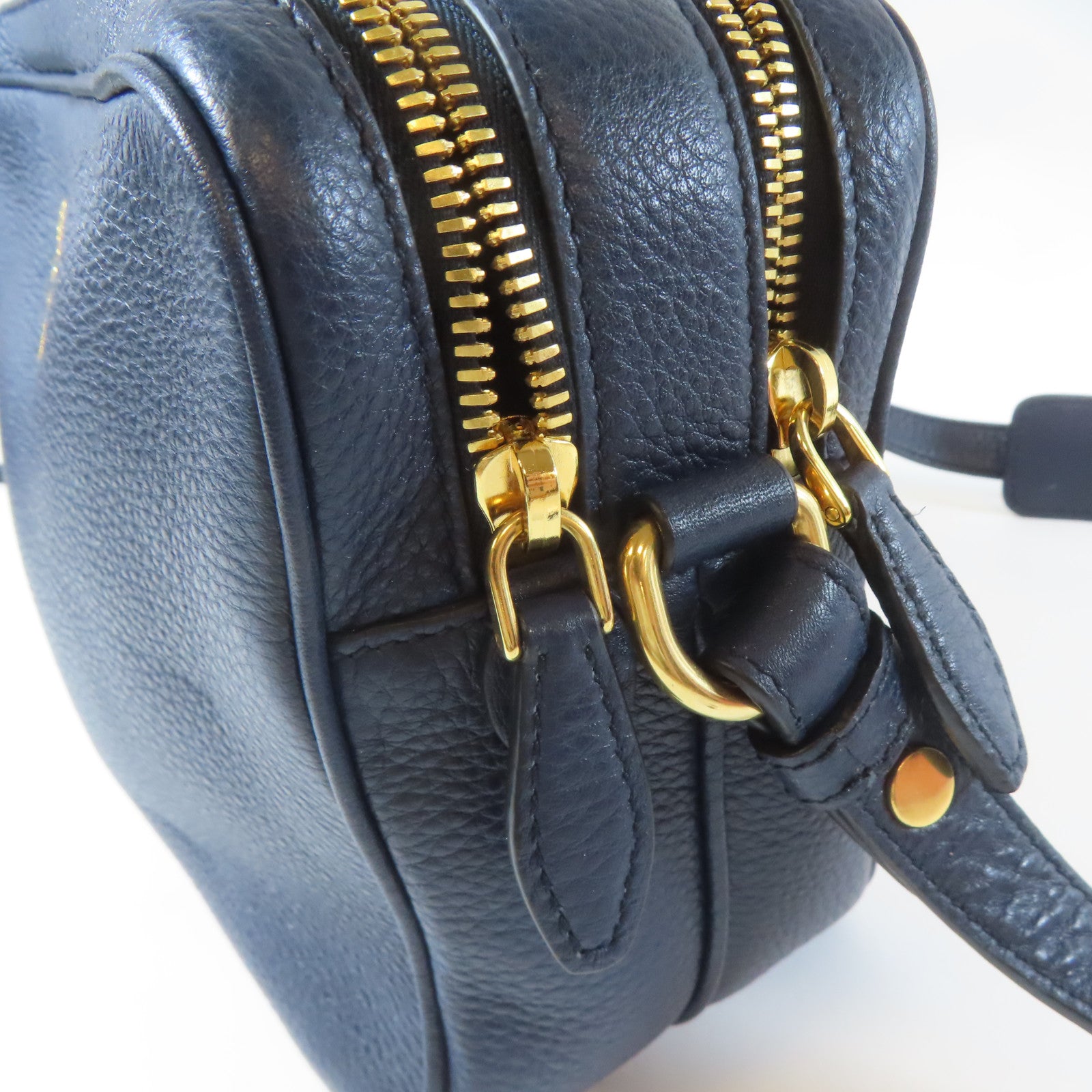 PRADA 牛皮皮革Shoulder Bag金扣肩背袋深藍色