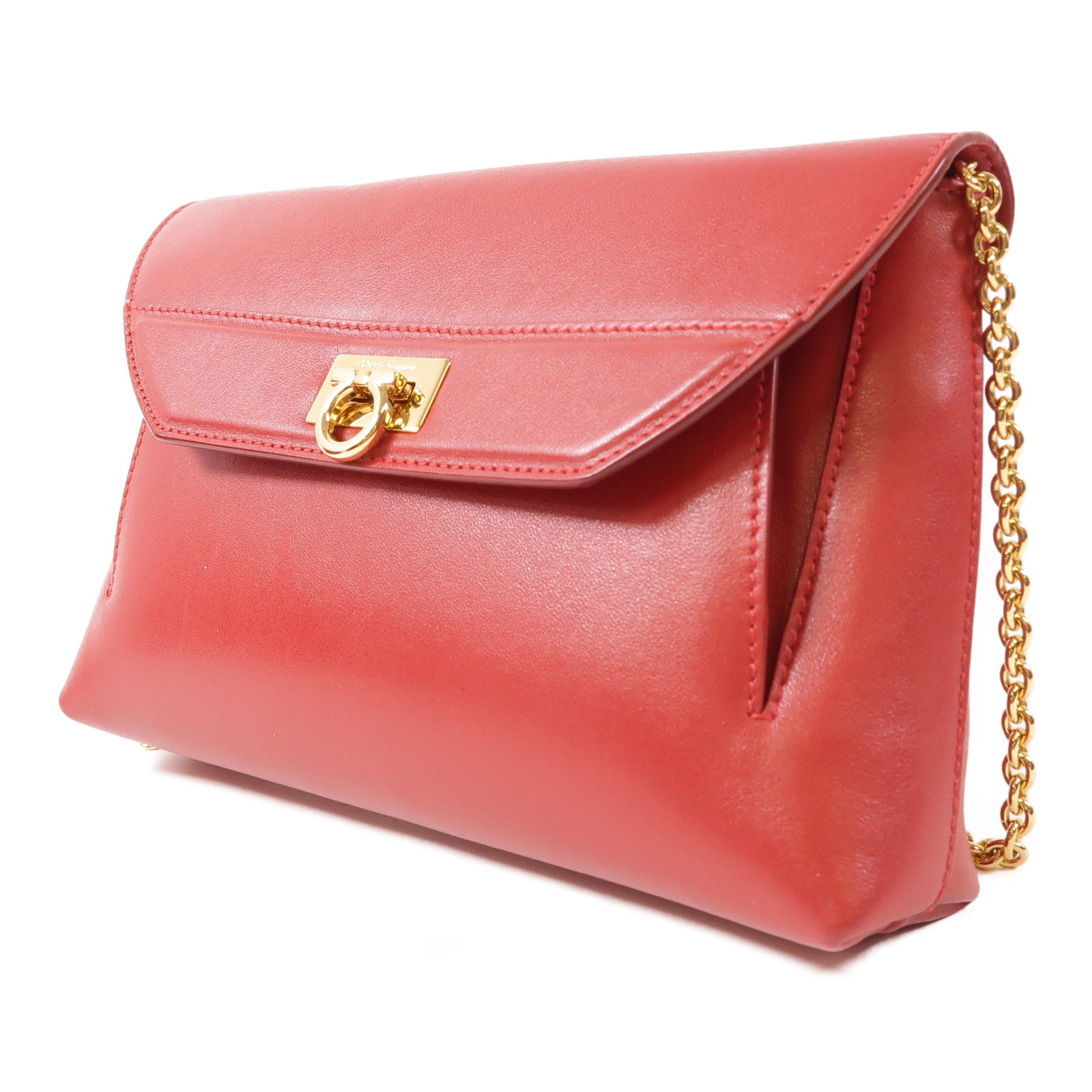 Salvatore Ferragamo 牛皮皮革Chain Shoulder金扣鏈帶肩背袋