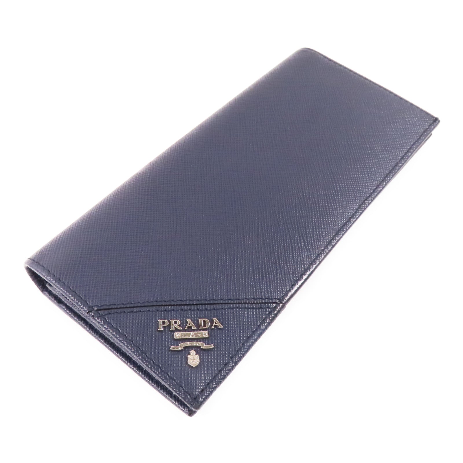 PRADA SHW Long Bifold Wallet 2MU836 Saffiano Leather Navy Blue