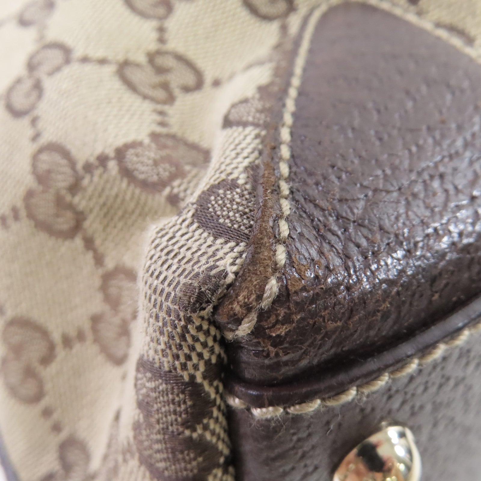 GUCCI 【激減優惠】GG帆布Tote Bag金扣手挽啡色