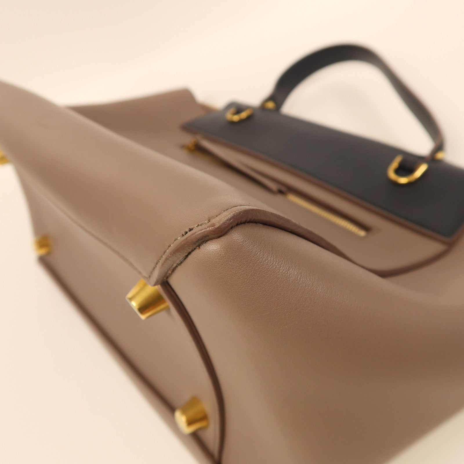 CELINE 牛皮皮革Belt Bag Mini金扣手挽肩背兩用袋黑色/啡色