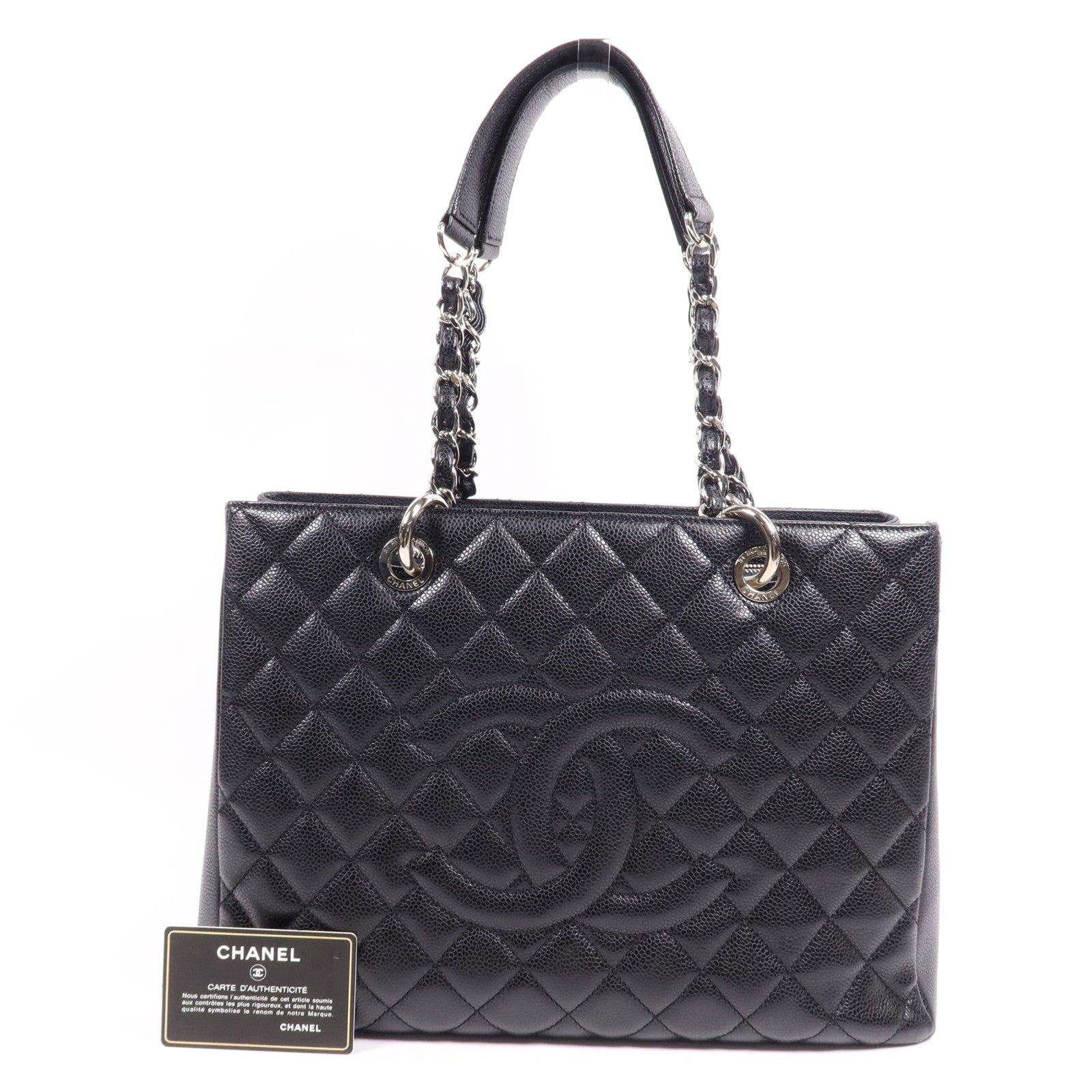 CHANEL 牛皮皮革GST Grand Shopping Tote Bag銀扣鏈帶肩背袋