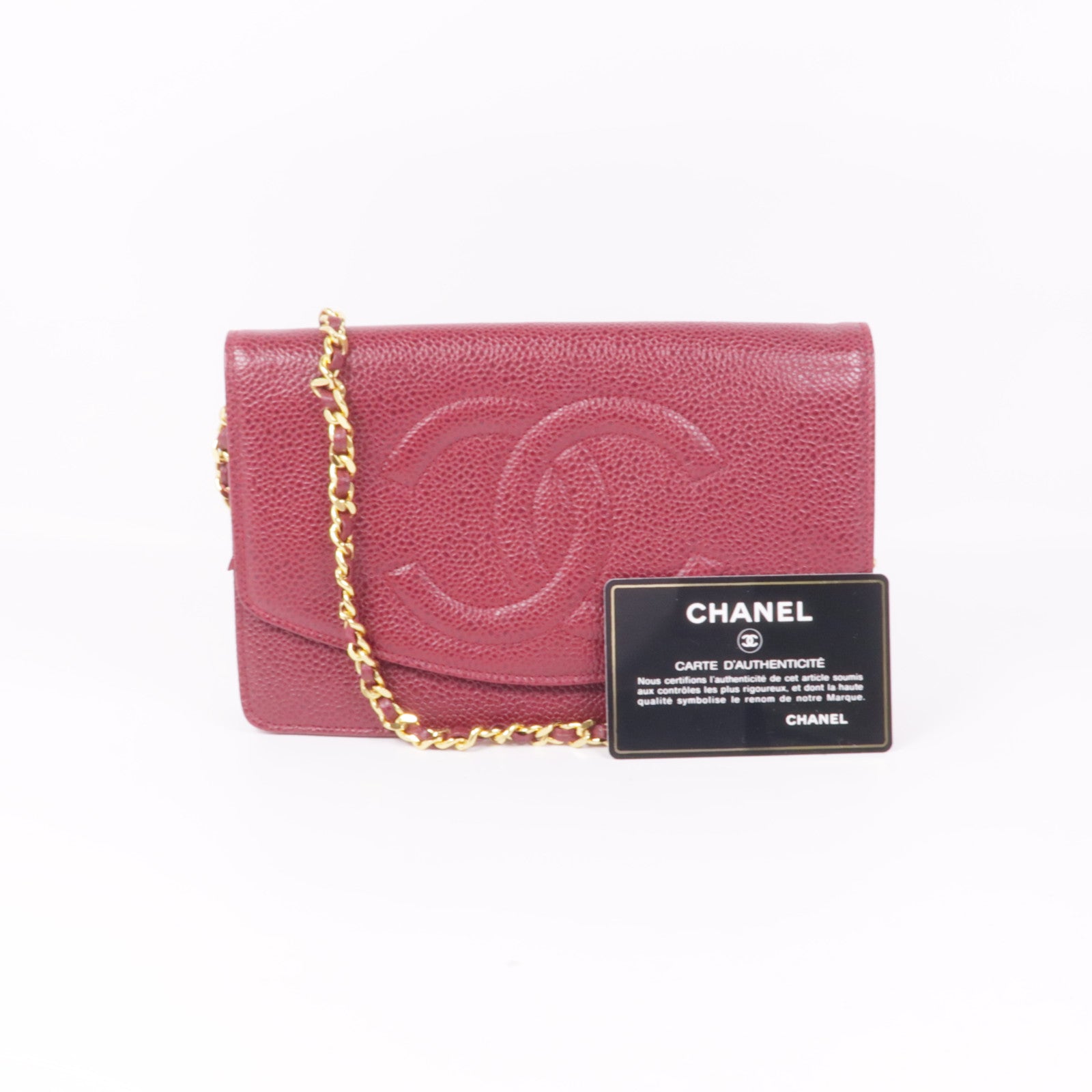 CHANEL 牛皮皮革Wallet On Chain金扣鏈帶肩背袋