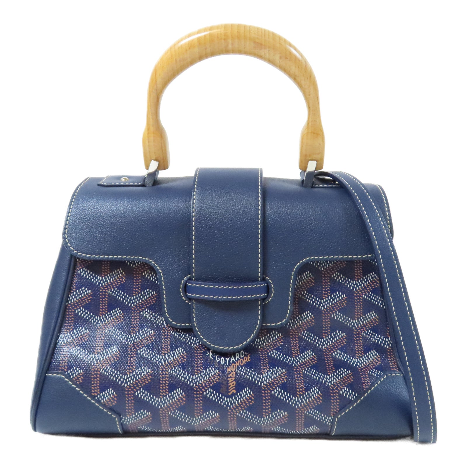 GOYARD 塗層帆布Saigon Structure Mini Bag銀扣手挽肩背兩用袋深藍色