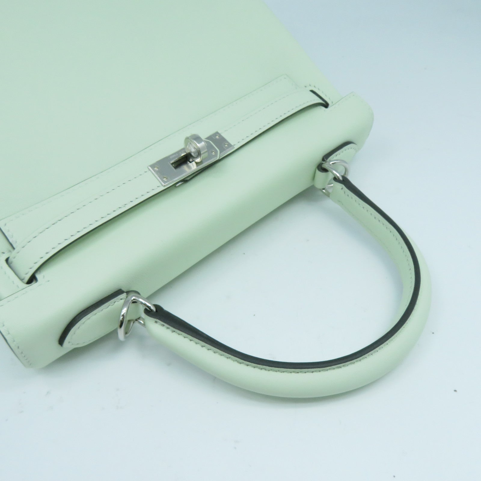 HERMES Swift皮革Kelly 25銀扣手挽肩背兩用袋Vert Fizz氣泡綠色