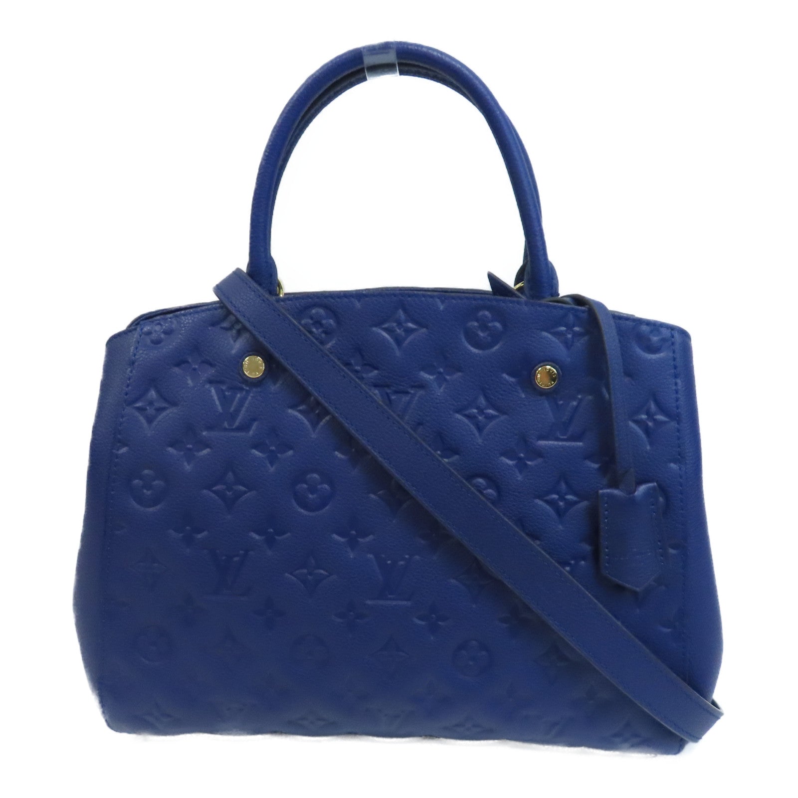 LOUIS VUITTON Monogram Empreinte Montaigne MM金扣手挽肩背兩用袋藍色