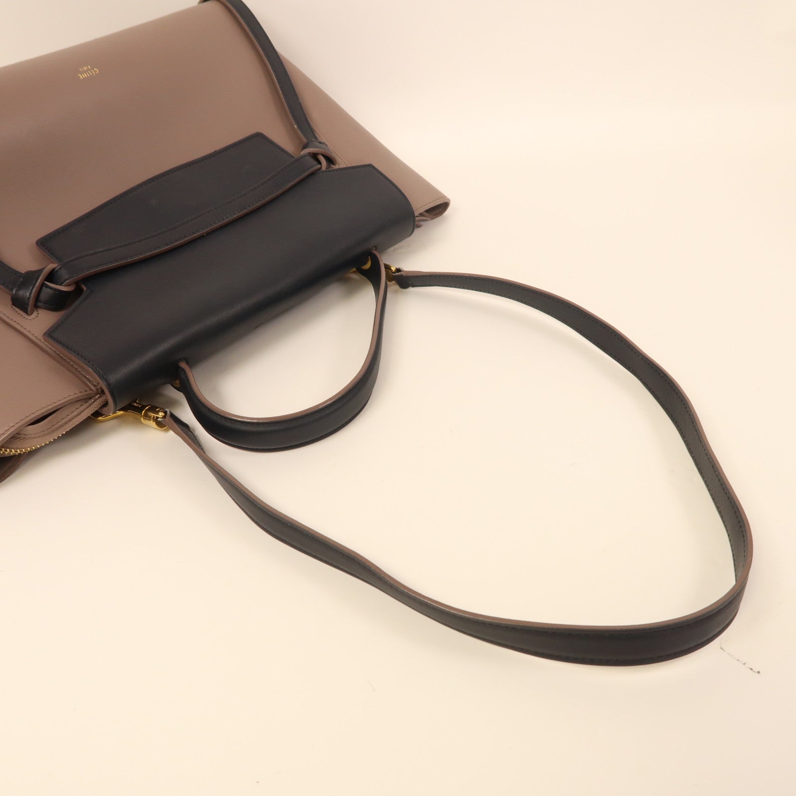 CELINE 【激減優惠】牛皮皮革Belt Bag Mini金扣手挽肩背兩用袋黑色/啡色