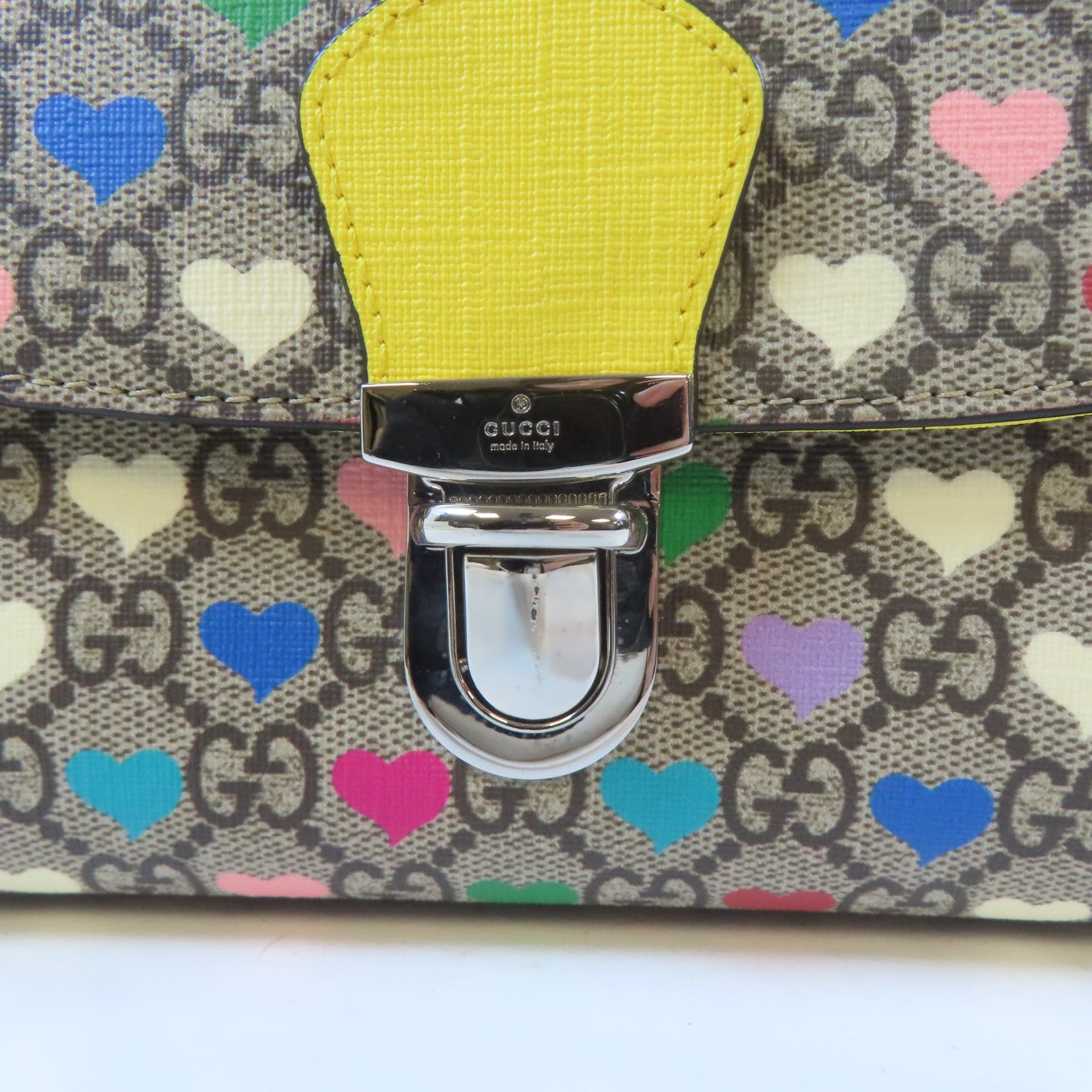 GUCCI 【激減優惠】塗層帆布GG Supreme 2 Way Bag銀扣手挽肩背兩用袋啡色/黃色