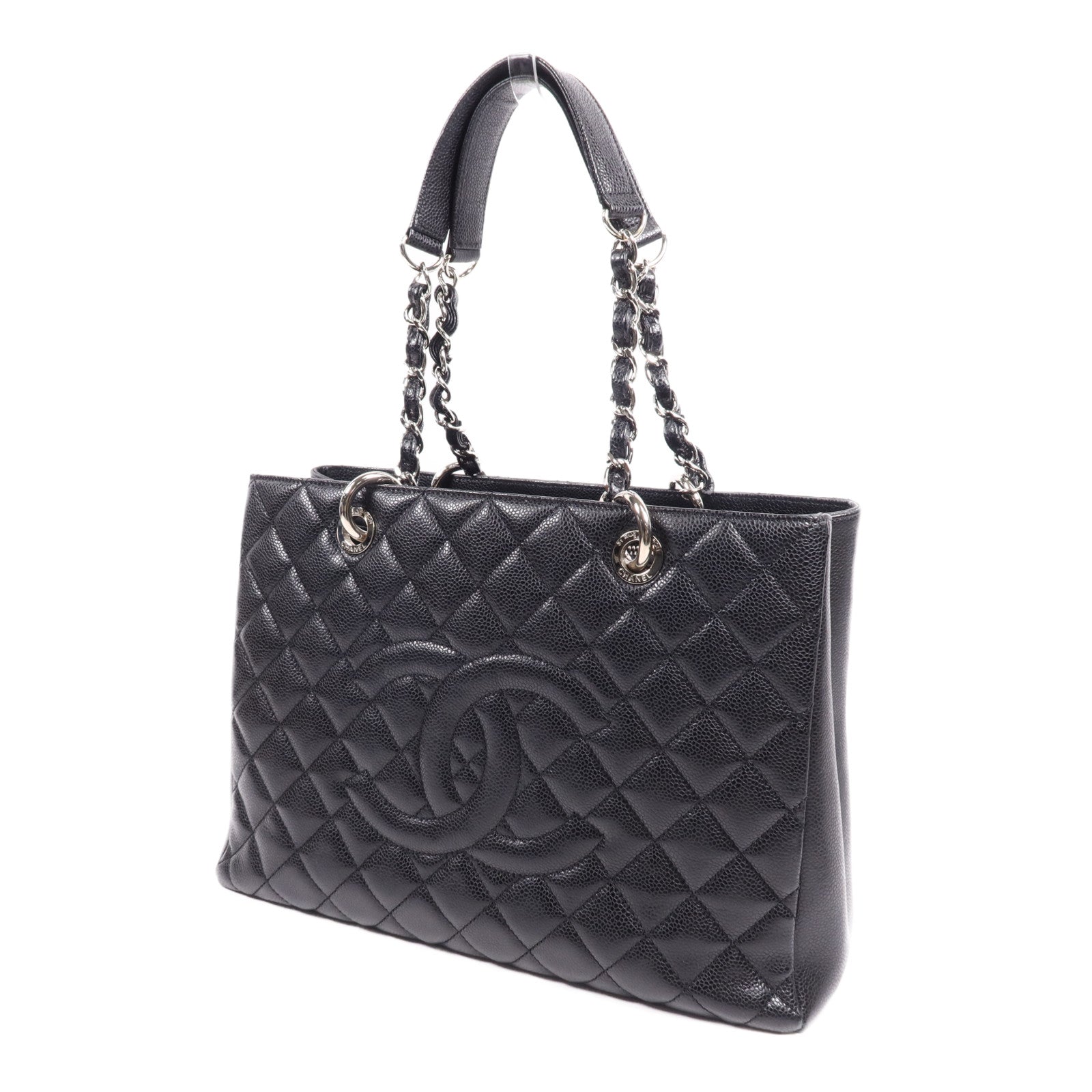 CHANEL 牛皮皮革GST Grand Shopping Tote Bag銀扣鏈帶肩背袋