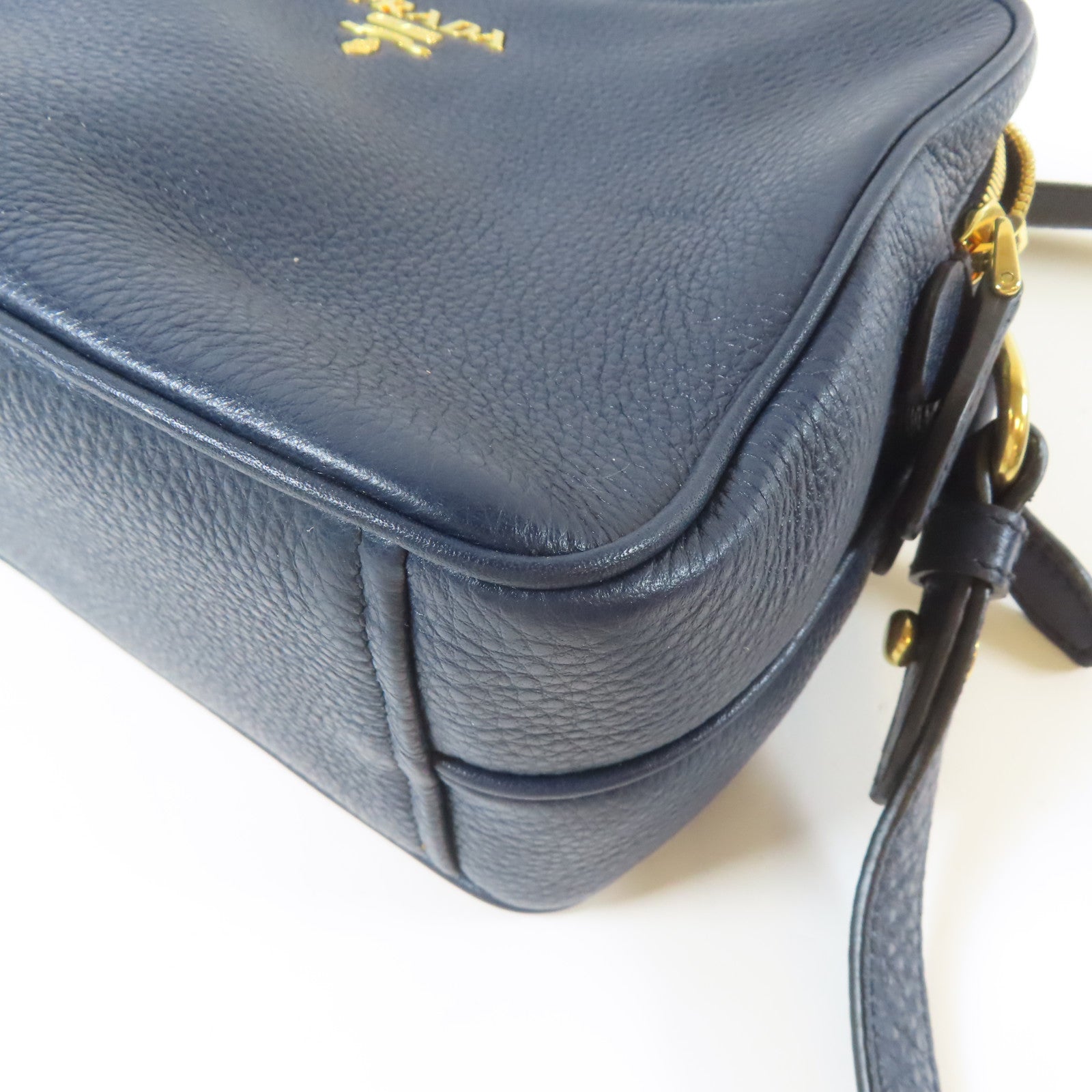 PRADA 牛皮皮革Shoulder Bag金扣肩背袋深藍色