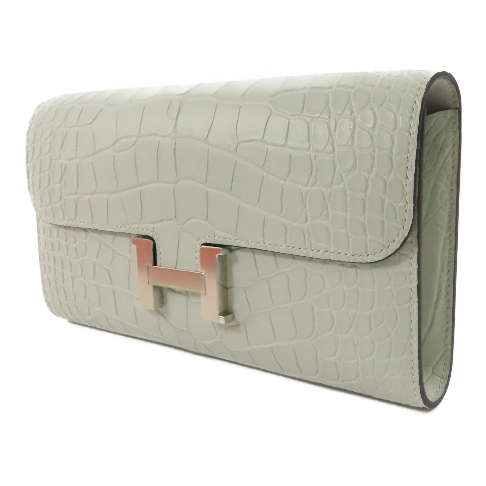 HERMES Alligator皮革Constance To Go銀扣肩背袋Gris Neve