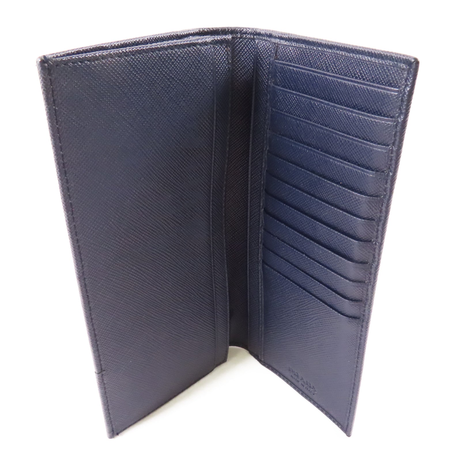 PRADA SHW Long Bifold Wallet 2MU836 Saffiano Leather Navy Blue