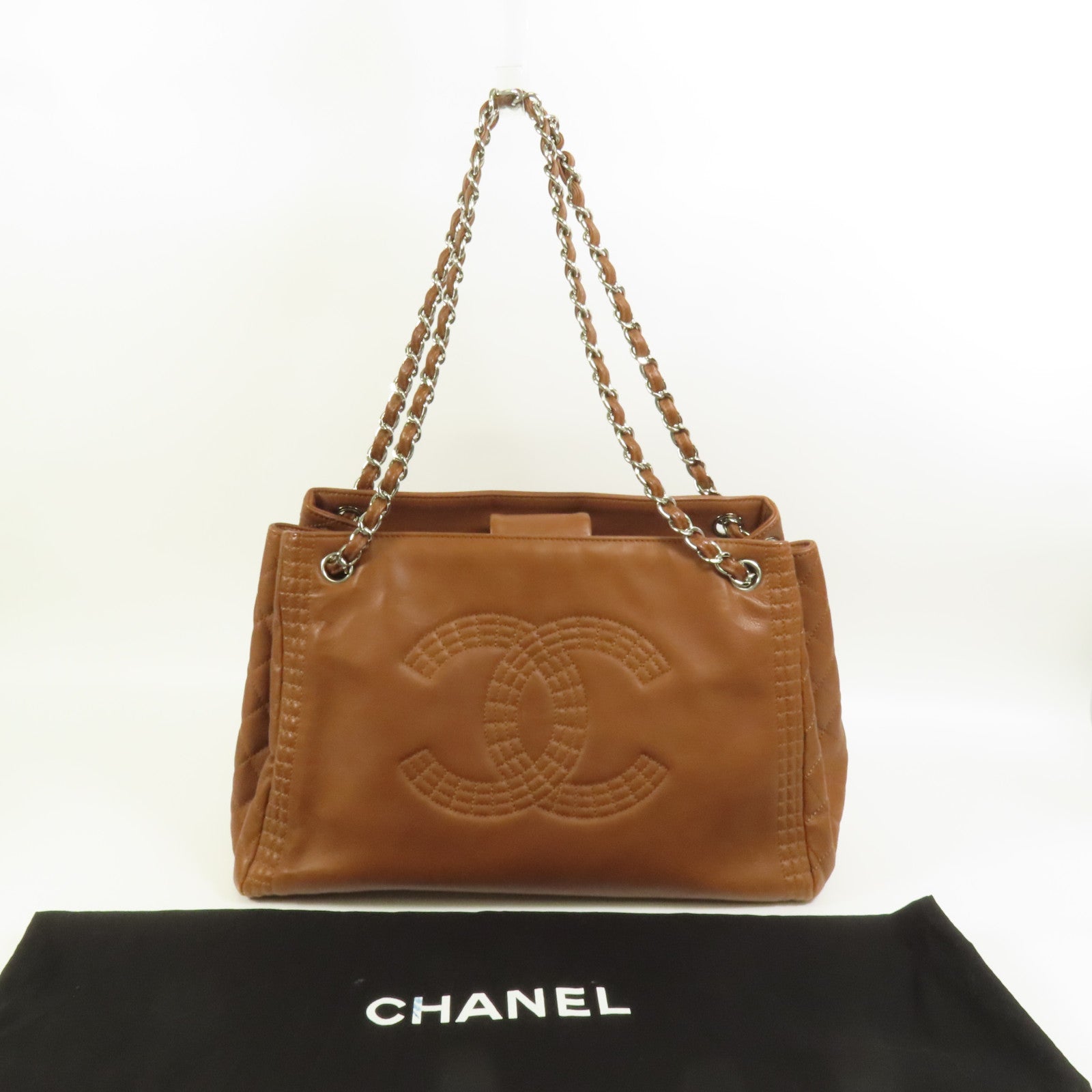 CHANEL 牛皮皮革Coco Bengal Tote銀扣肩背袋