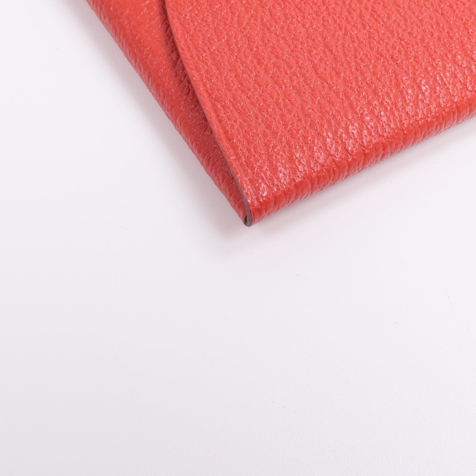 HERMES Chevre皮革Bastia零錢包Rose Texas