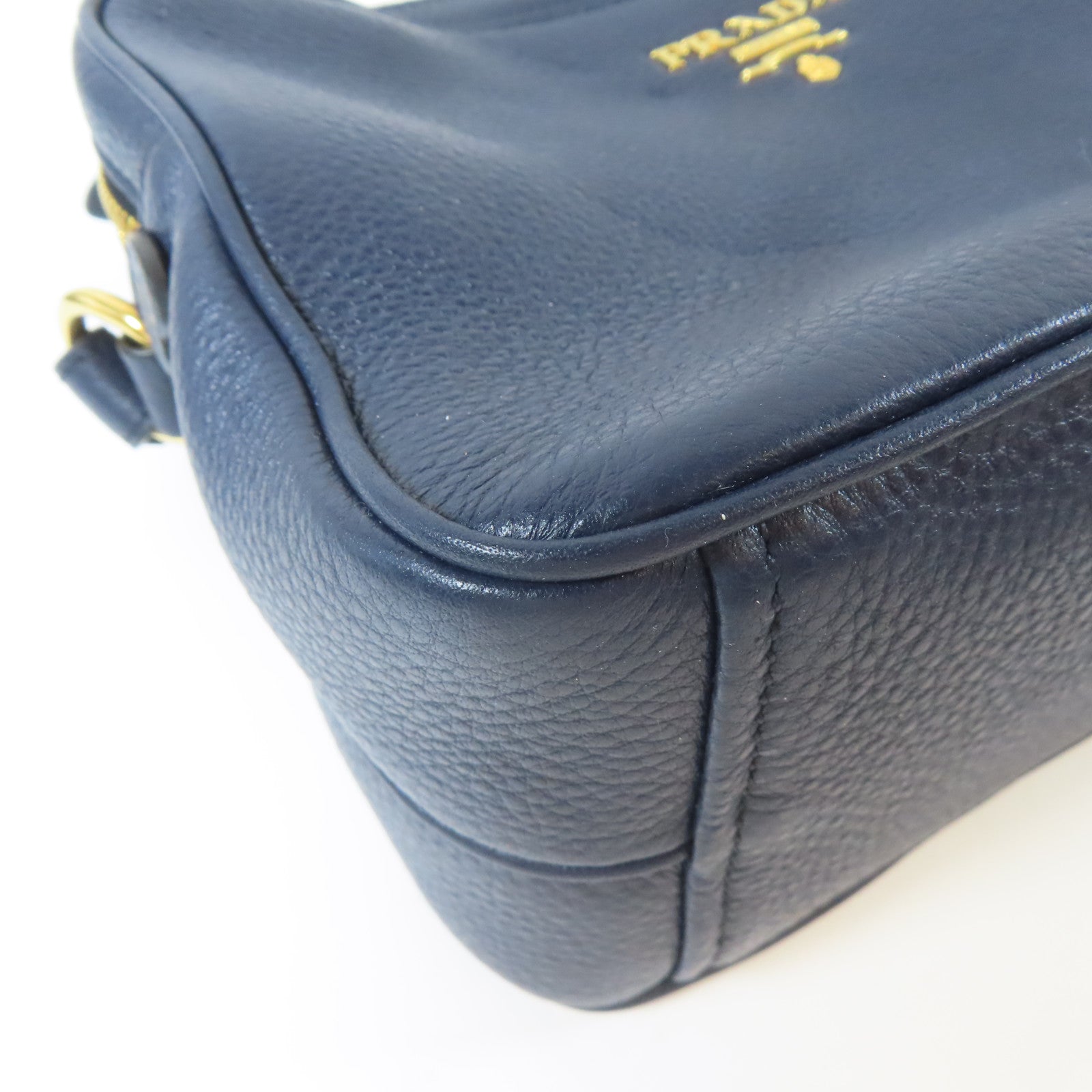 PRADA 牛皮皮革Shoulder Bag金扣肩背袋深藍色
