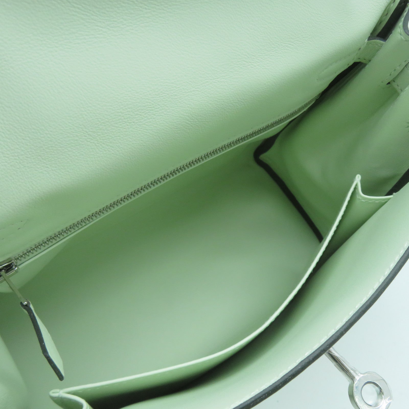 HERMES Swift皮革Kelly 25銀扣手挽肩背兩用袋Vert Fizz氣泡綠色