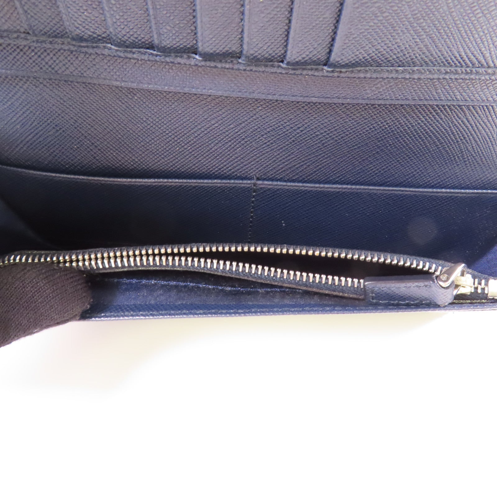 PRADA SHW Long Bifold Wallet 2MU836 Saffiano Leather Navy Blue