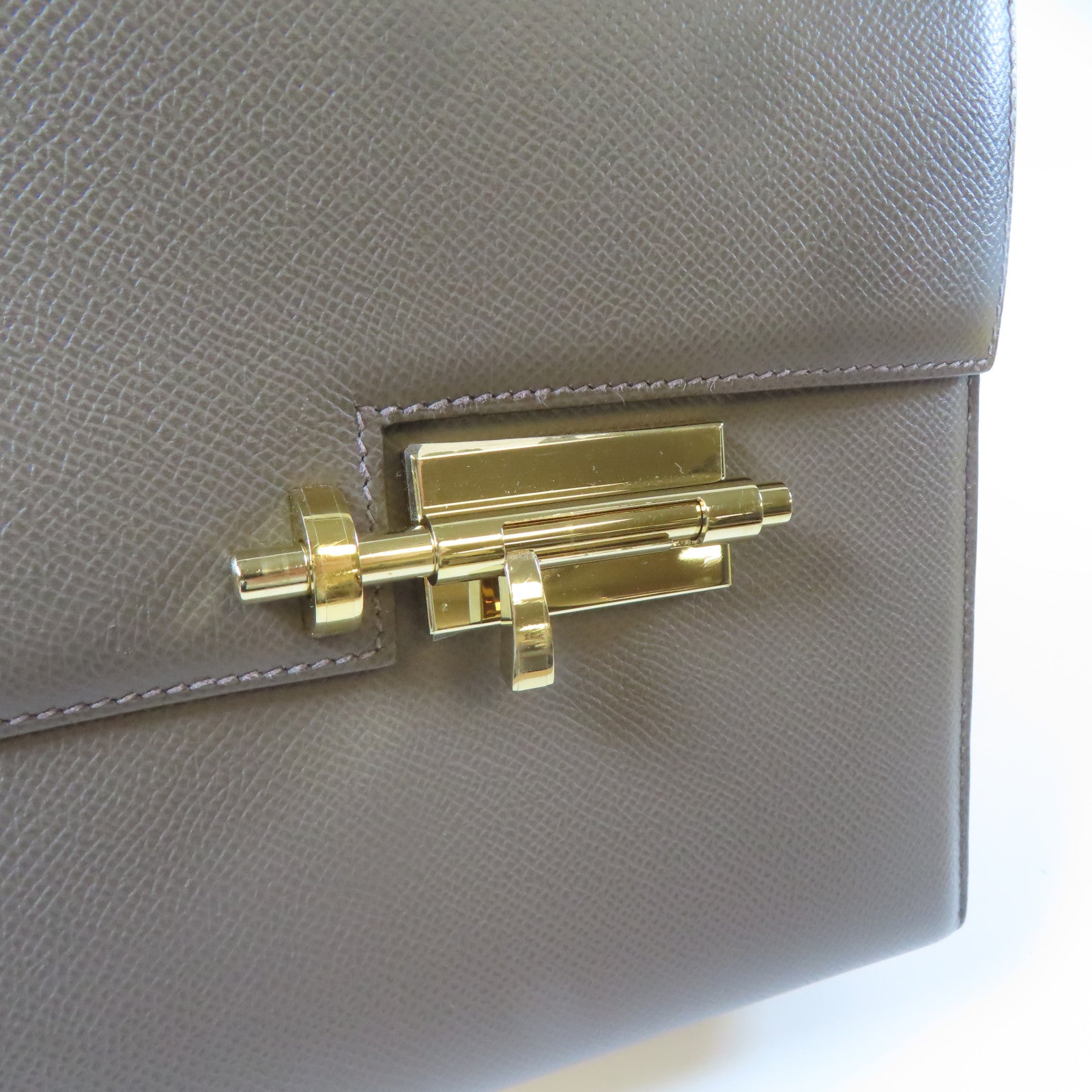 HERMES 【激減優惠】Veau Epsom皮革Verrou 23金扣肩背袋錫灰色