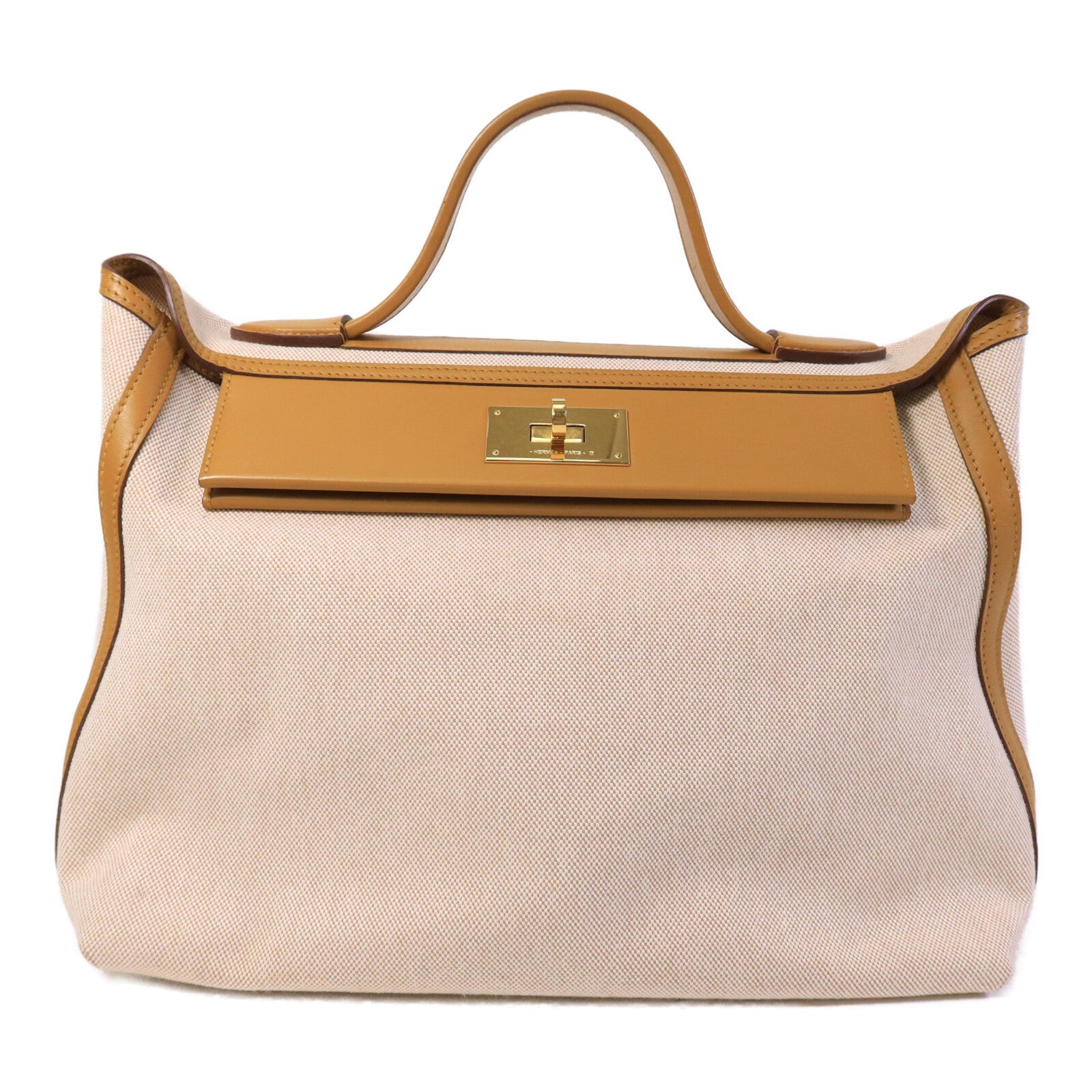 HERMES 帆布/Swift皮革24/24 35CM手挽袋Sesame