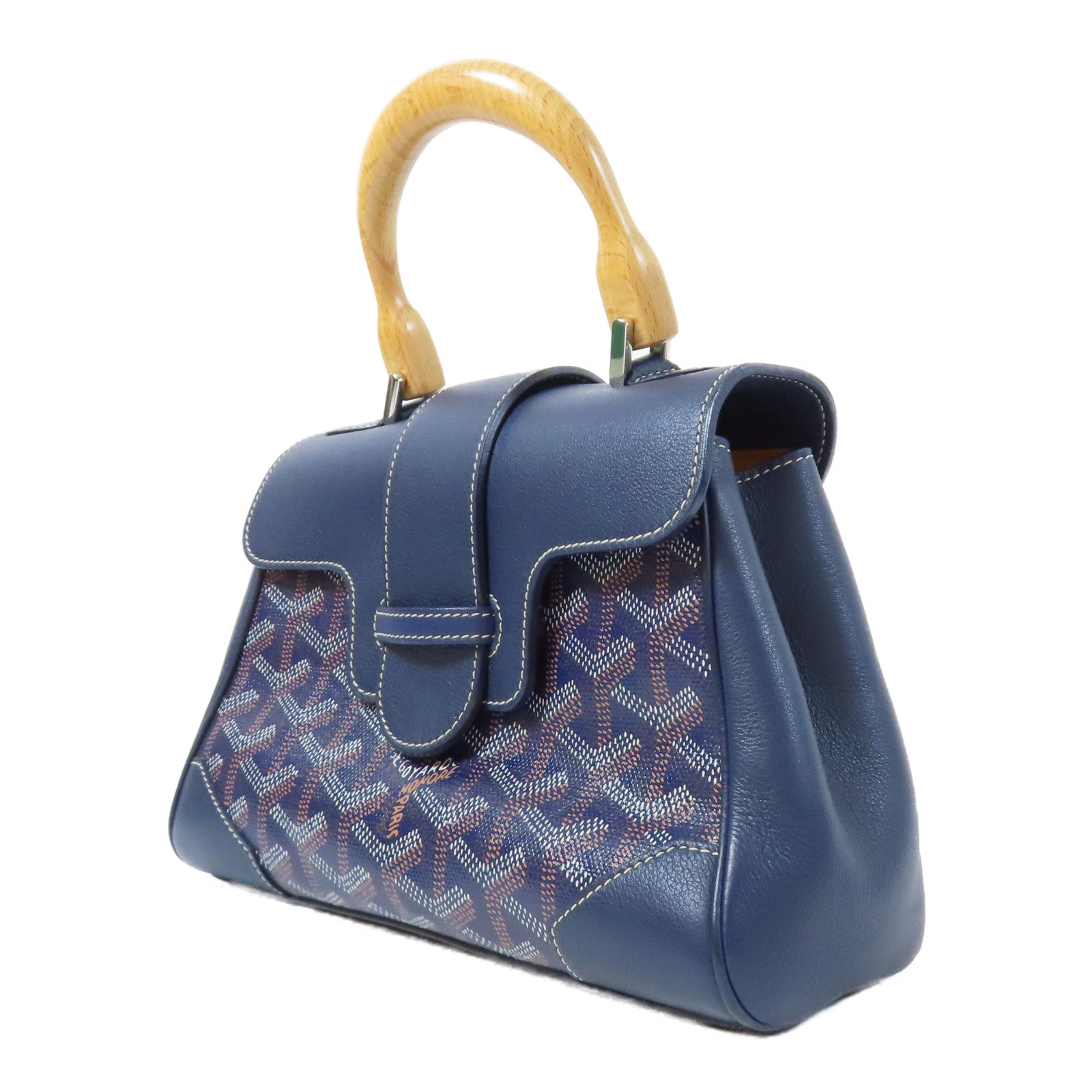 GOYARD 塗層帆布Saigon Structure Mini Bag銀扣手挽肩背兩用袋深藍色