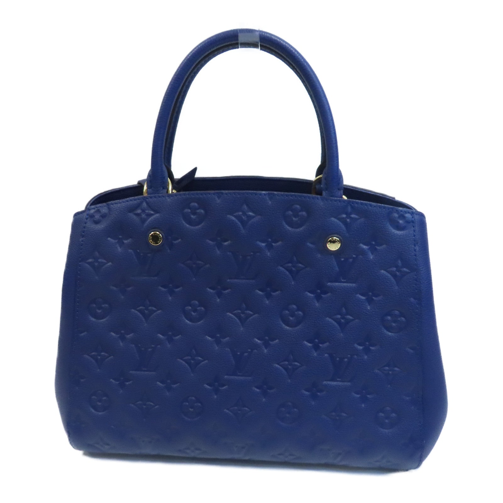LOUIS VUITTON Monogram Empreinte Montaigne MM金扣手挽肩背兩用袋藍色