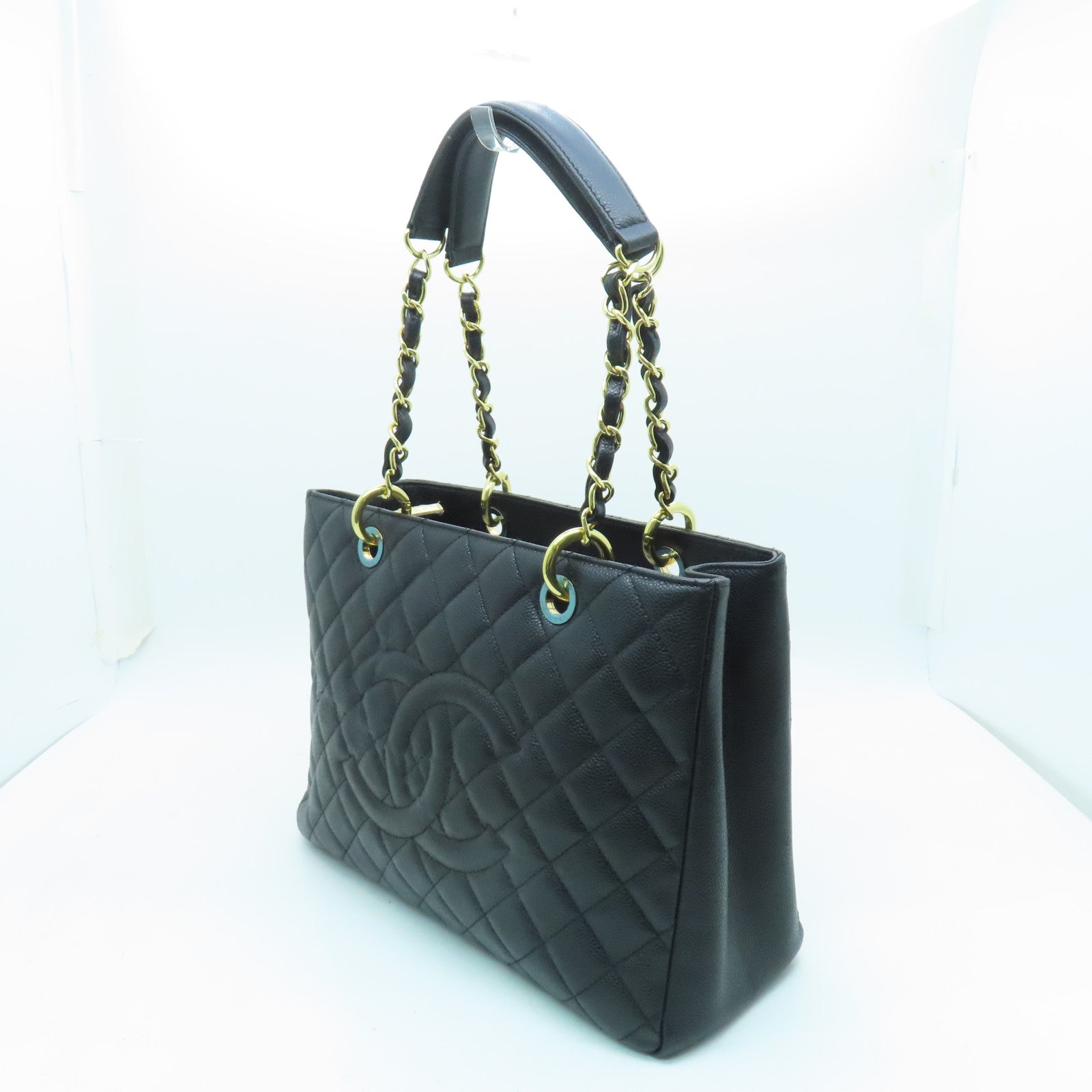 CHANEL 【激減優惠】菱格Caviar皮革GST Grand Shopping Tote Bag金扣肩背袋黑色