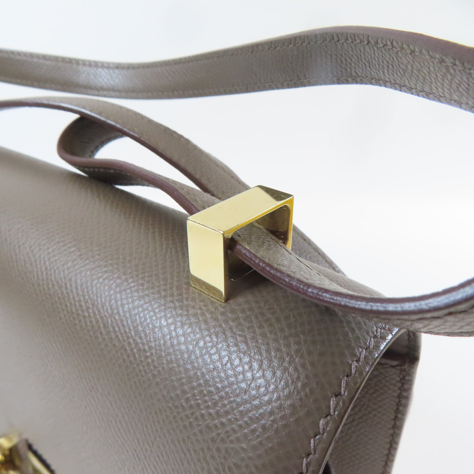 HERMES 【激減優惠】Veau Epsom皮革Verrou 23金扣肩背袋錫灰色