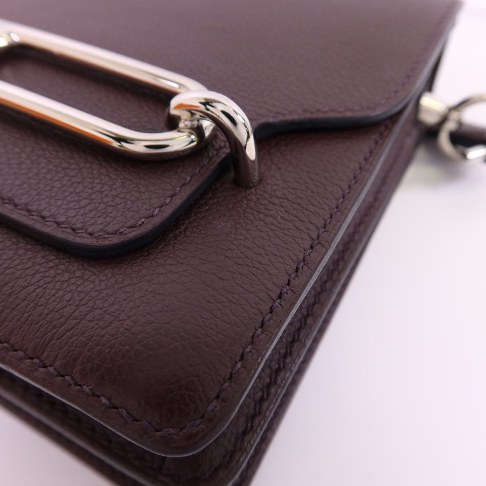 HERMES Evercolor皮革Roulis Mini銀扣肩背袋Rouge Sellier
