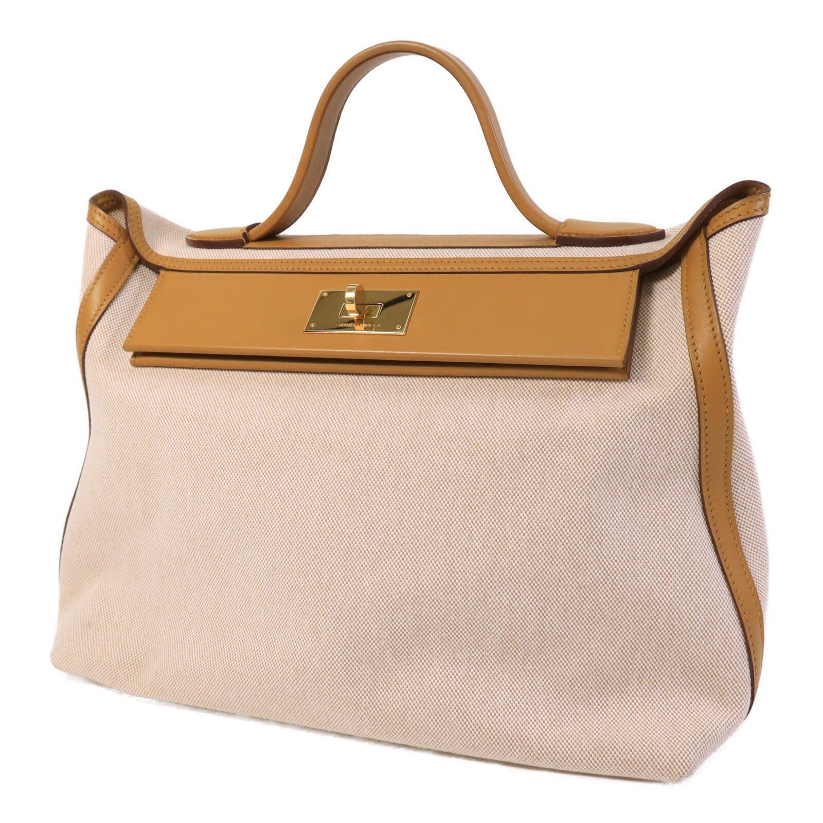 HERMES 帆布/Swift皮革24/24 35CM手挽袋Sesame