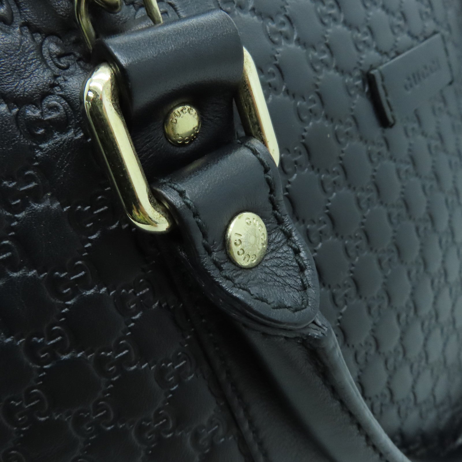 GUCCI cowhide leather 2 Way Shoulder gold buckle handle shoulder bag black