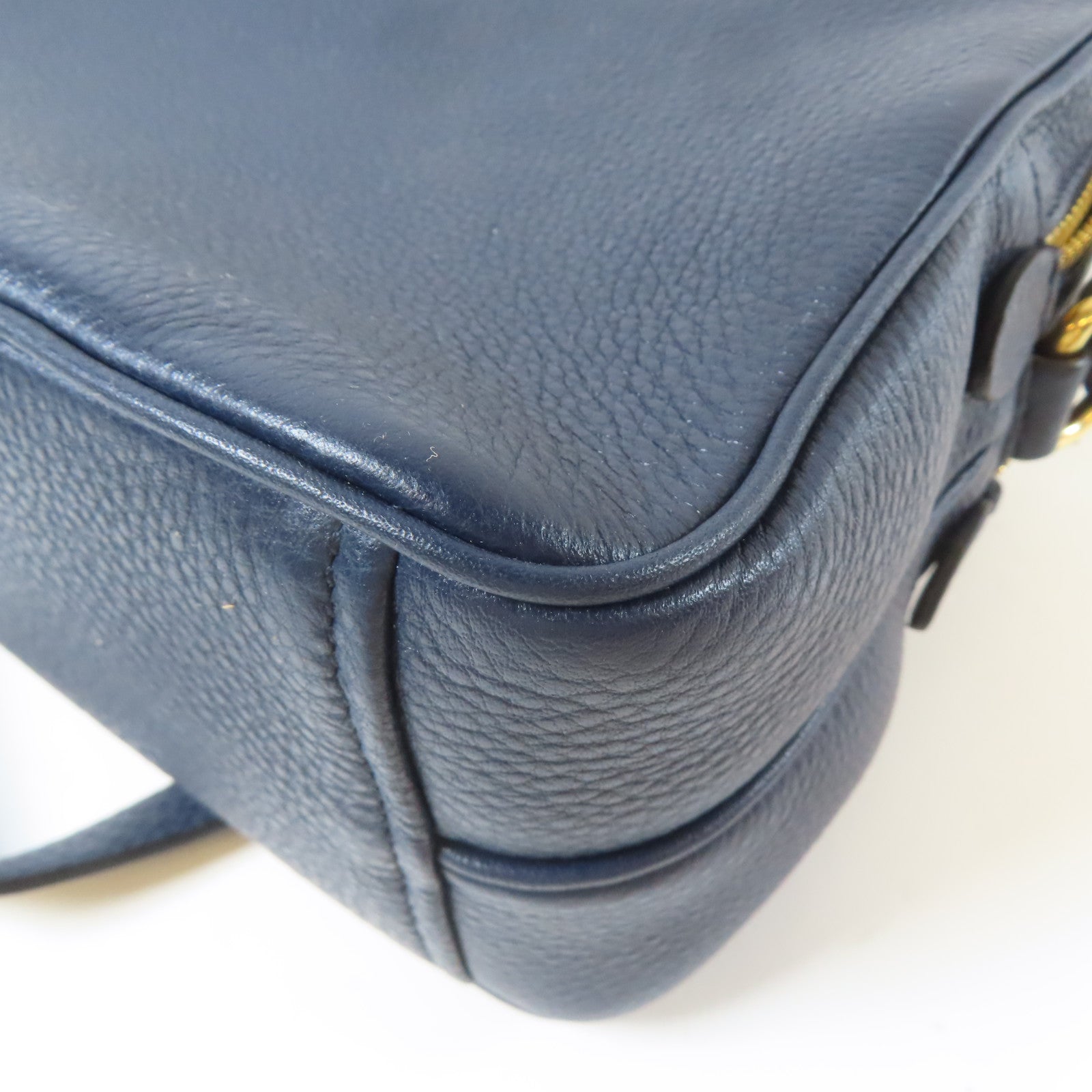 PRADA 牛皮皮革Shoulder Bag金扣肩背袋深藍色