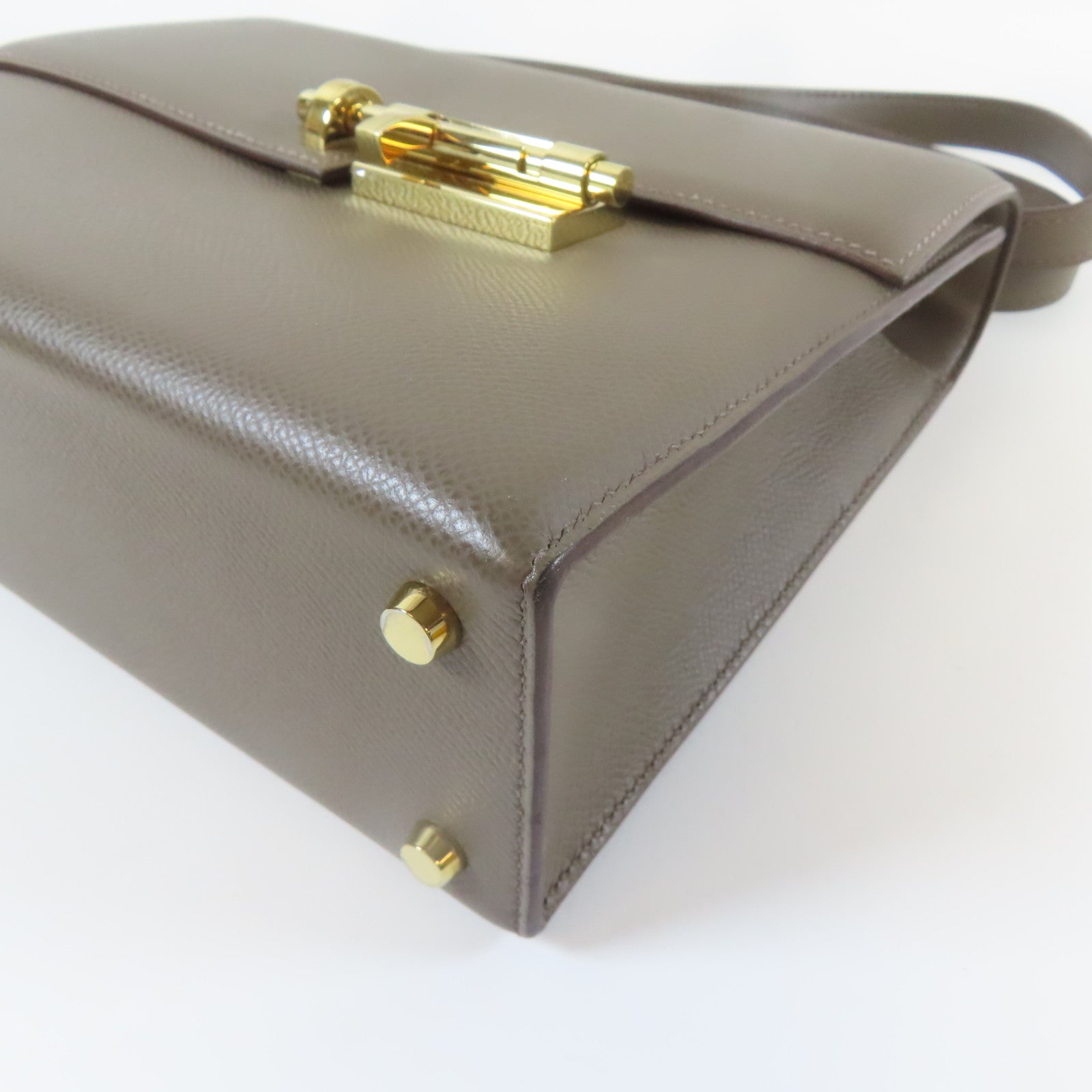 HERMES 【激減優惠】Veau Epsom皮革Verrou 23金扣肩背袋錫灰色